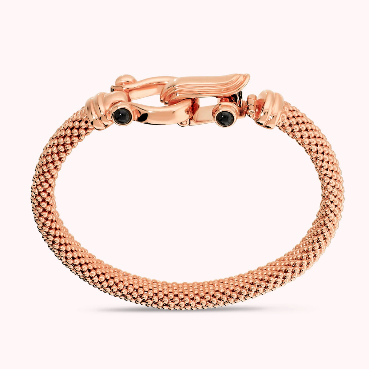 Bracelet semi-rigide à maille popcorn avec spinelles noires cabochon