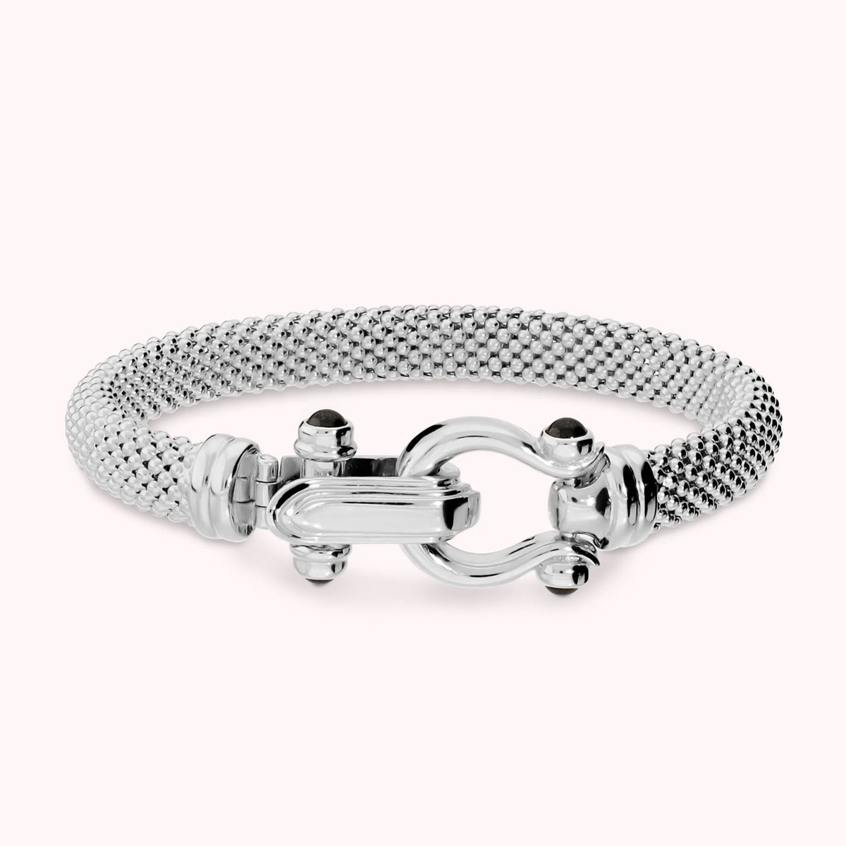 Bracelet semi-rigide à maille popcorn avec spinelles noires cabochon
