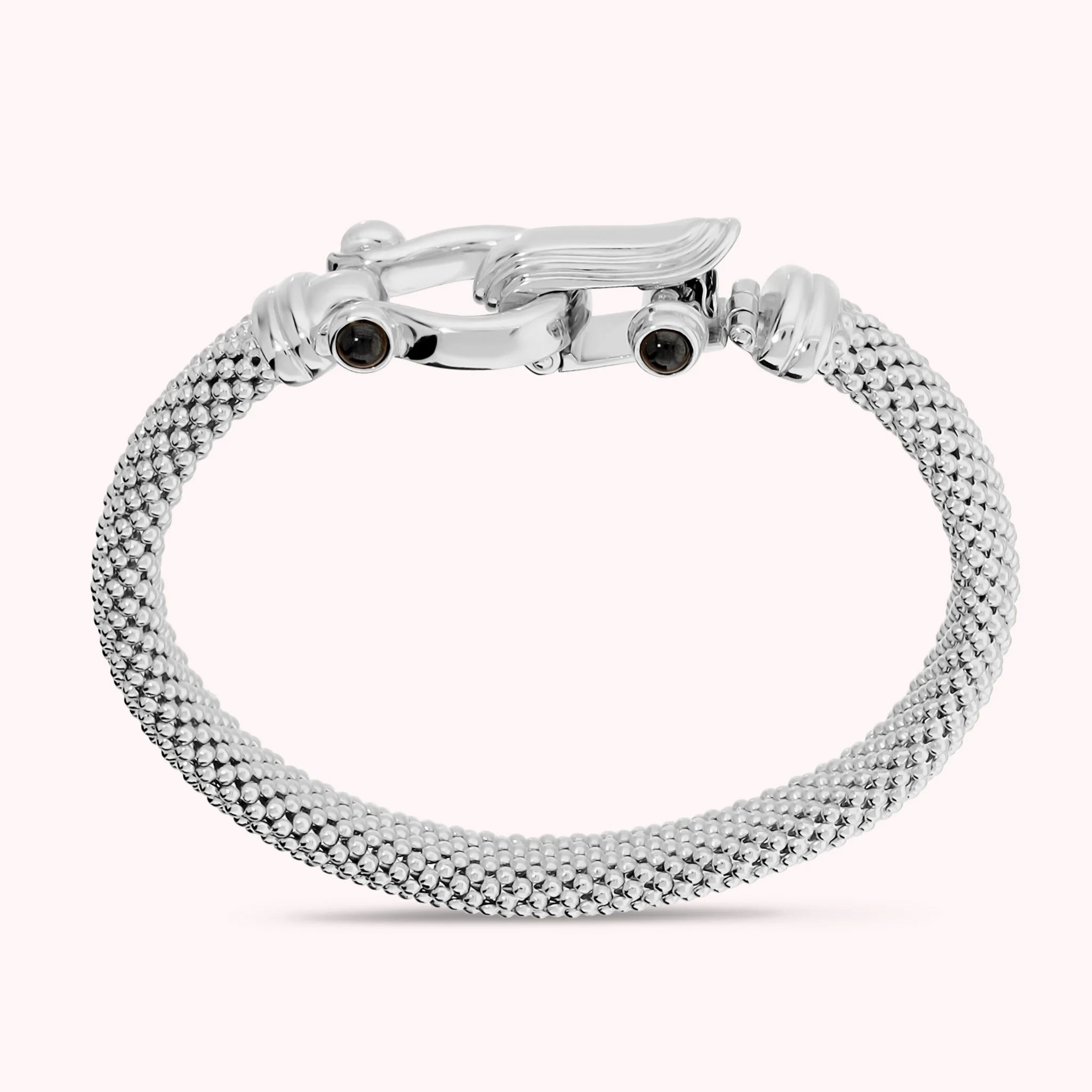 Semi-rigid popcorn chain bracelet with black cabochon spinels