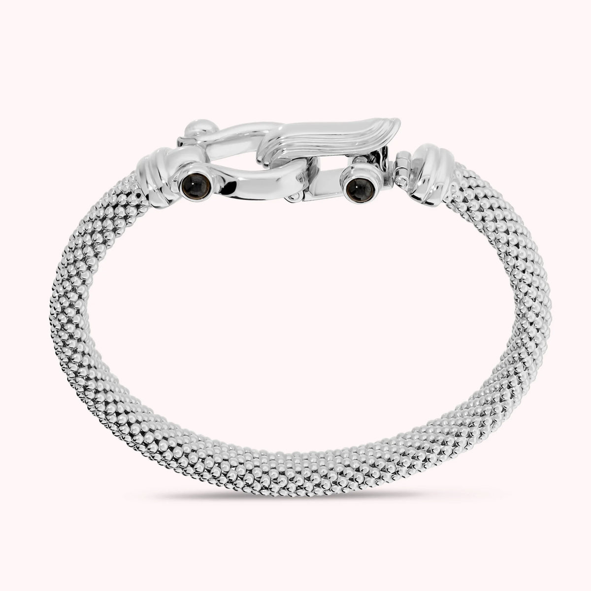 Bracelet semi-rigide à maille popcorn avec spinelles noires cabochon