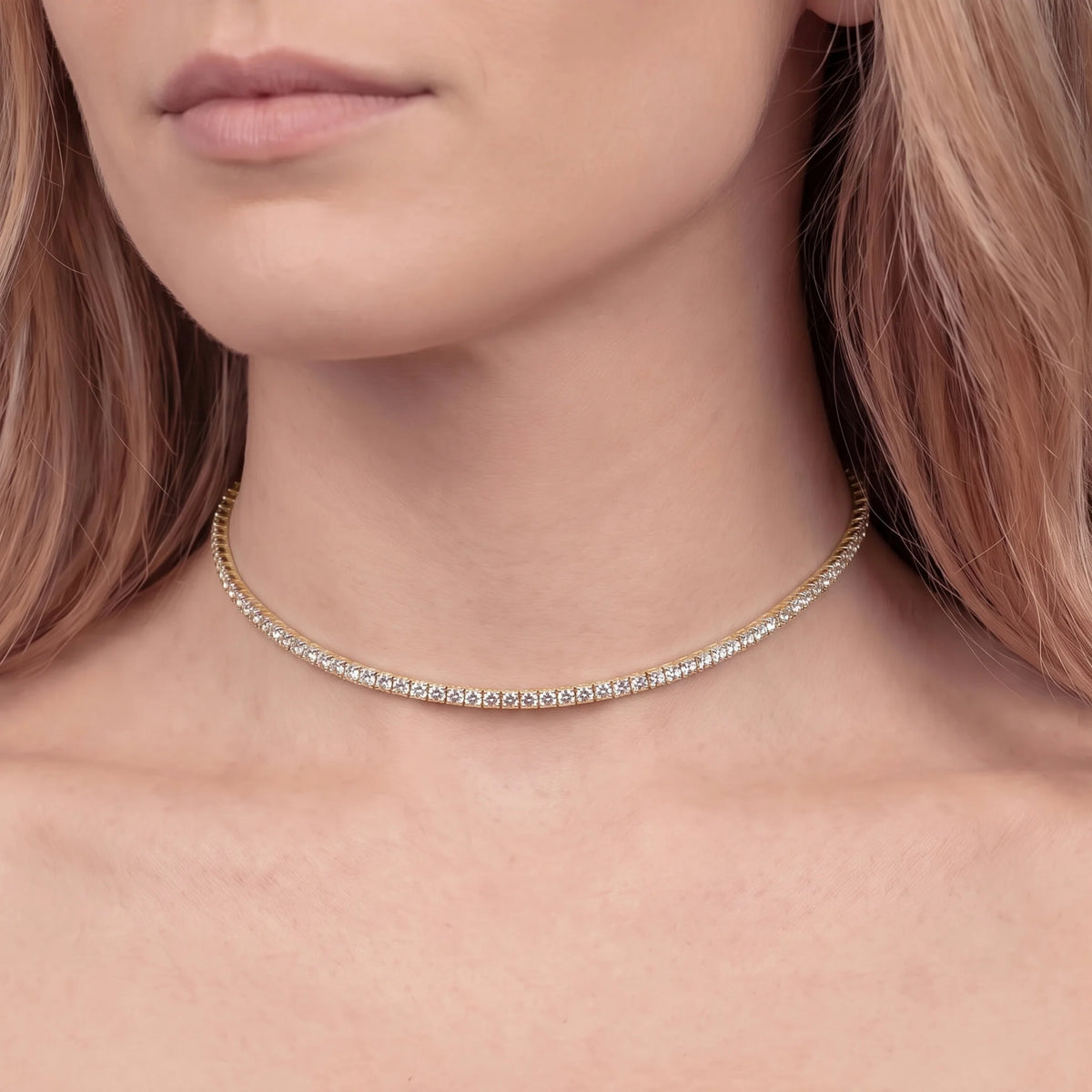 Collana Choker Tennis Memory con Cubic Zirconia Placcata Oro 18Kt