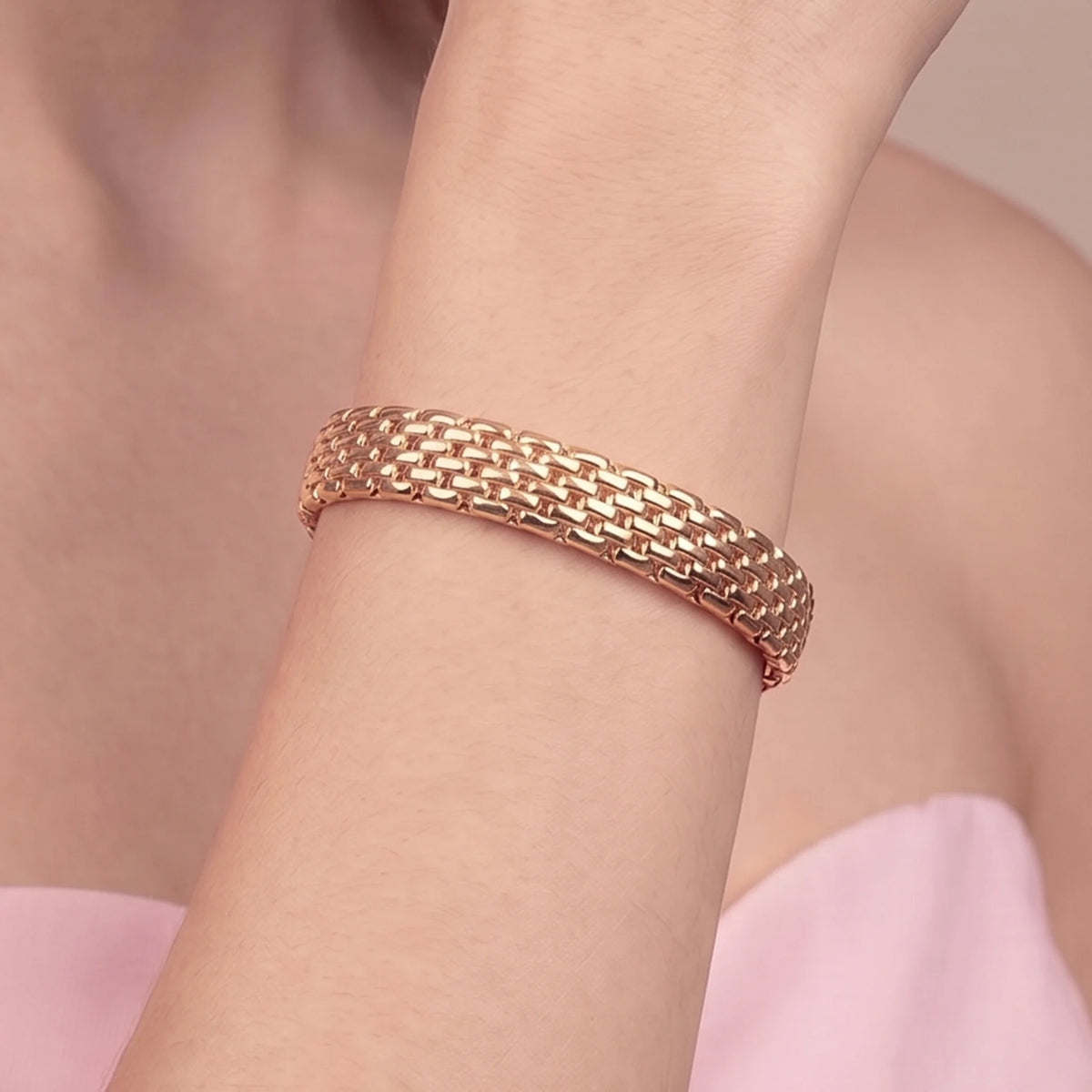 Elastisches röhrenförmiges Mesh-Armband, 18-Karat-vergoldet