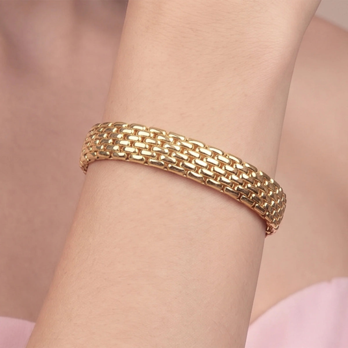 Elastisches röhrenförmiges Mesh-Armband, 18-Karat-vergoldet