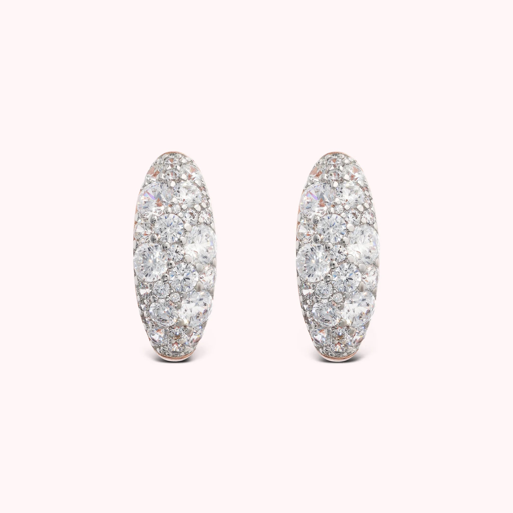 Oval Stud Earrings with Cubic Zirconia Pavé