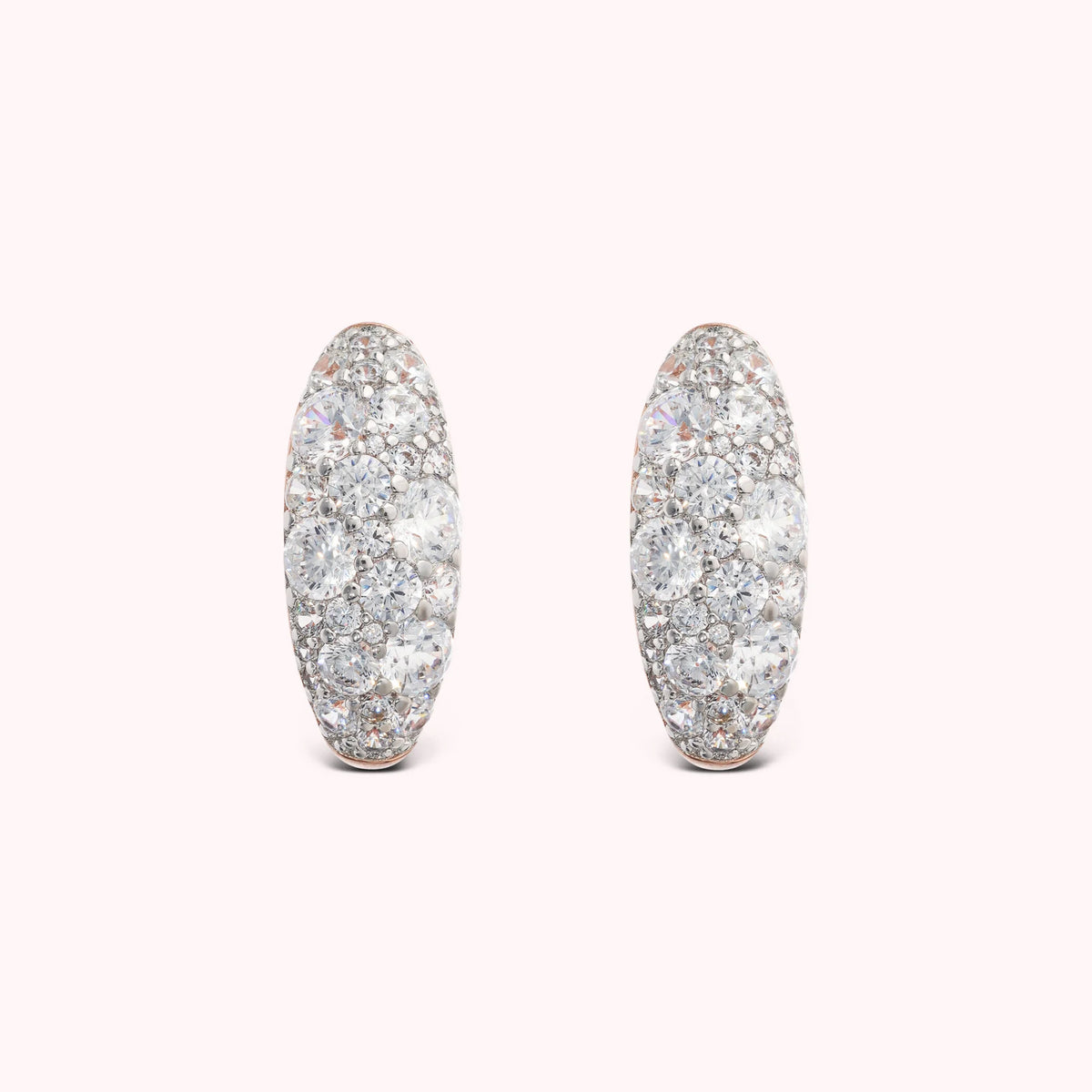 Oval Stud Earrings with Cubic Zirconia Pavé
