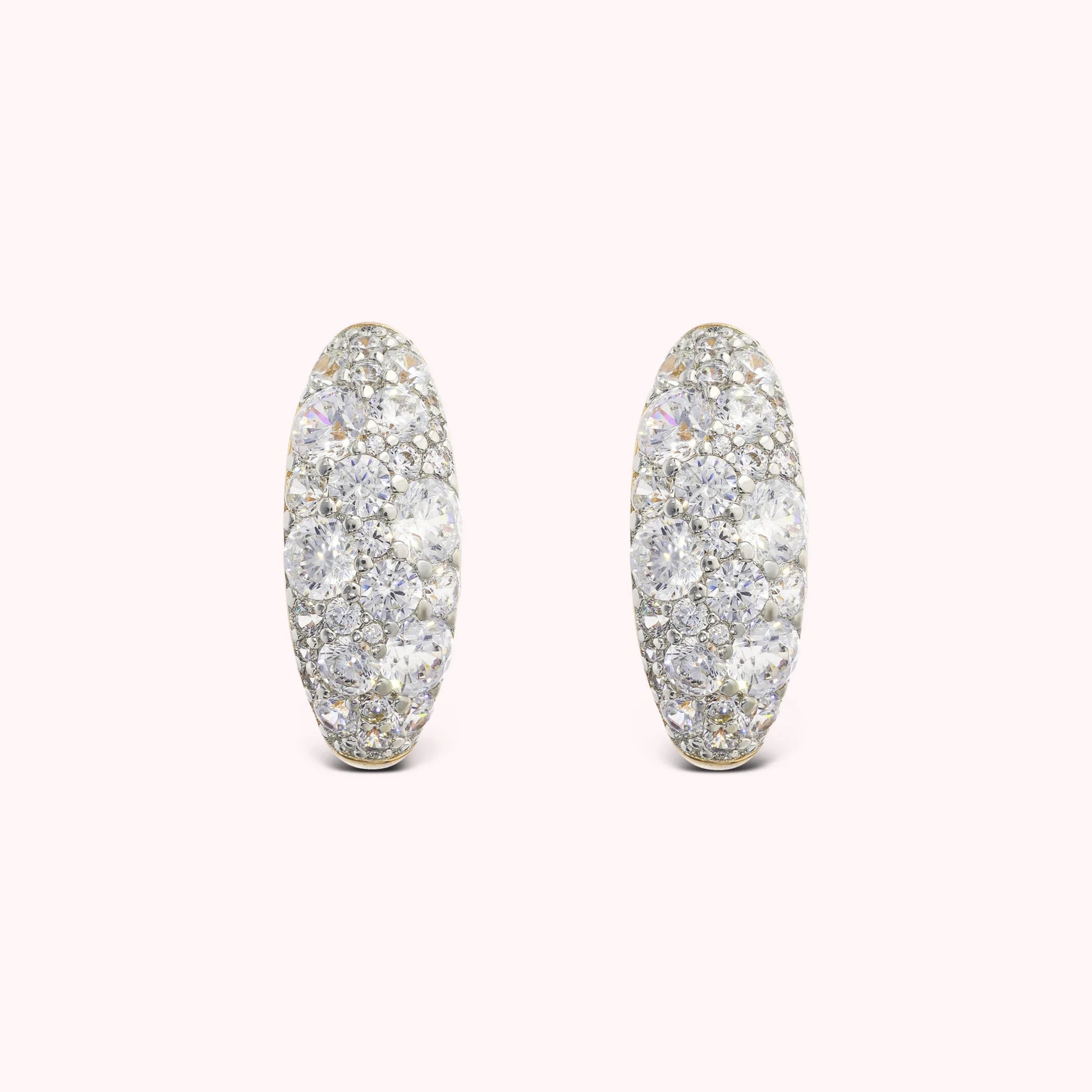Oval Stud Earrings with Cubic Zirconia Pavé