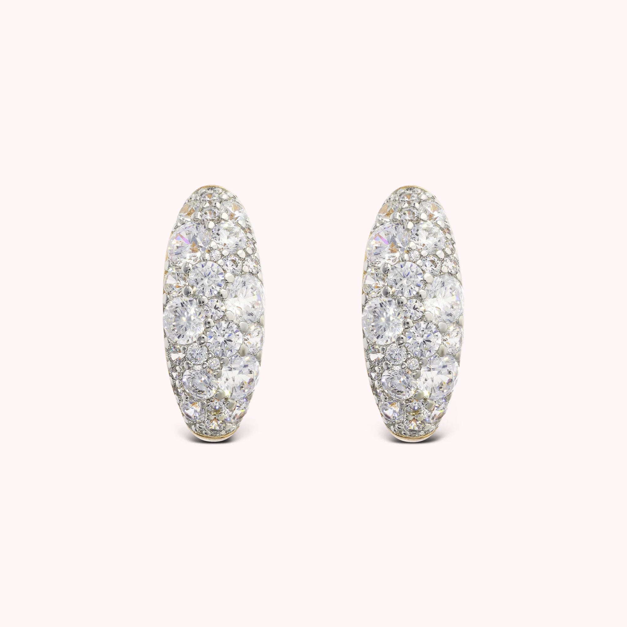 Oval Stud Earrings with Cubic Zirconia Pavé