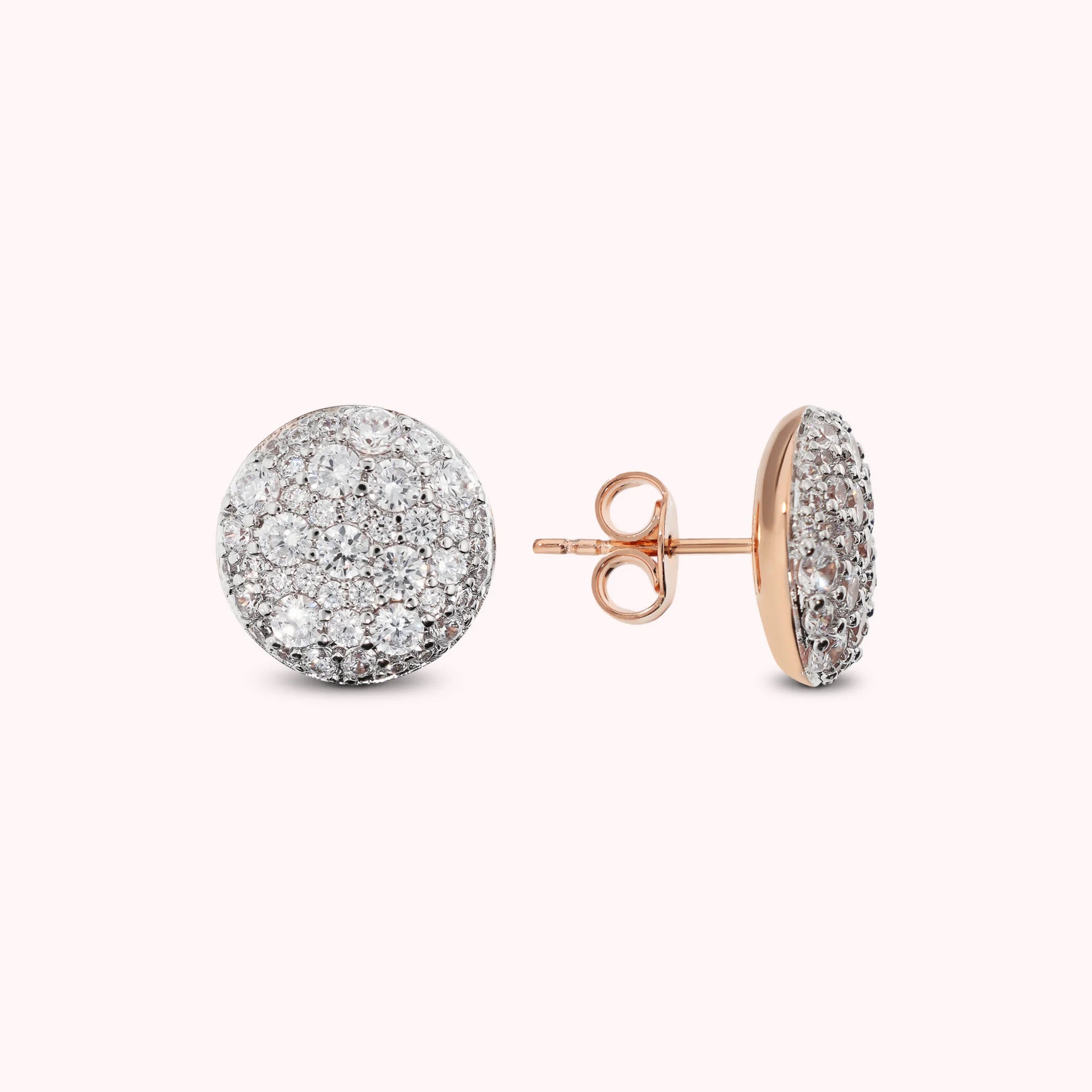 Button Earrings with Cubic Zirconia Pavé