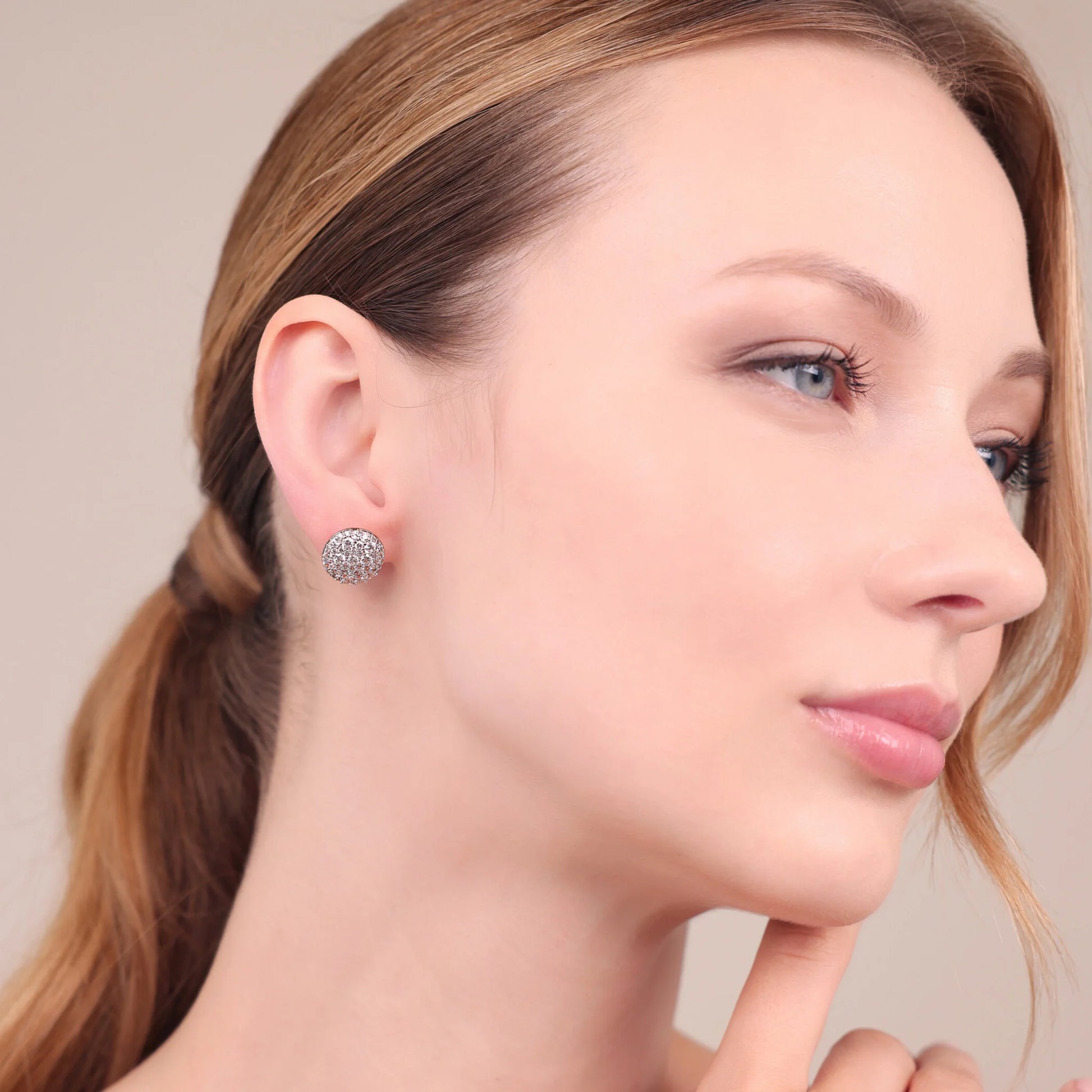 Orecchini a Bottone con Pavé di Cubic Zirconia