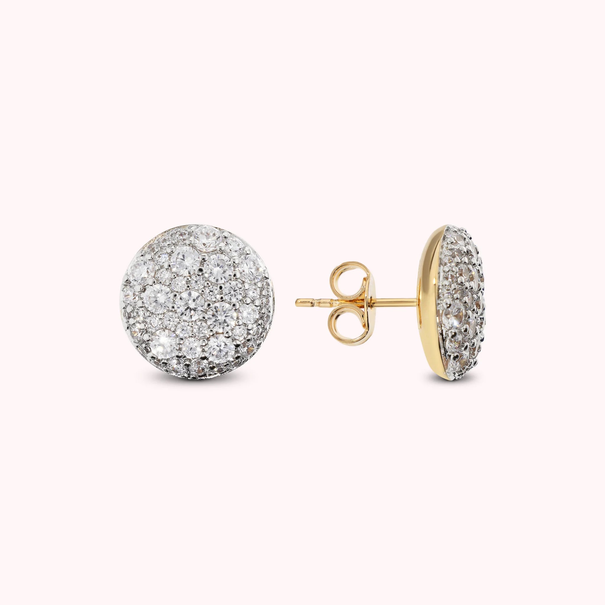 Button Earrings with Cubic Zirconia Pavé