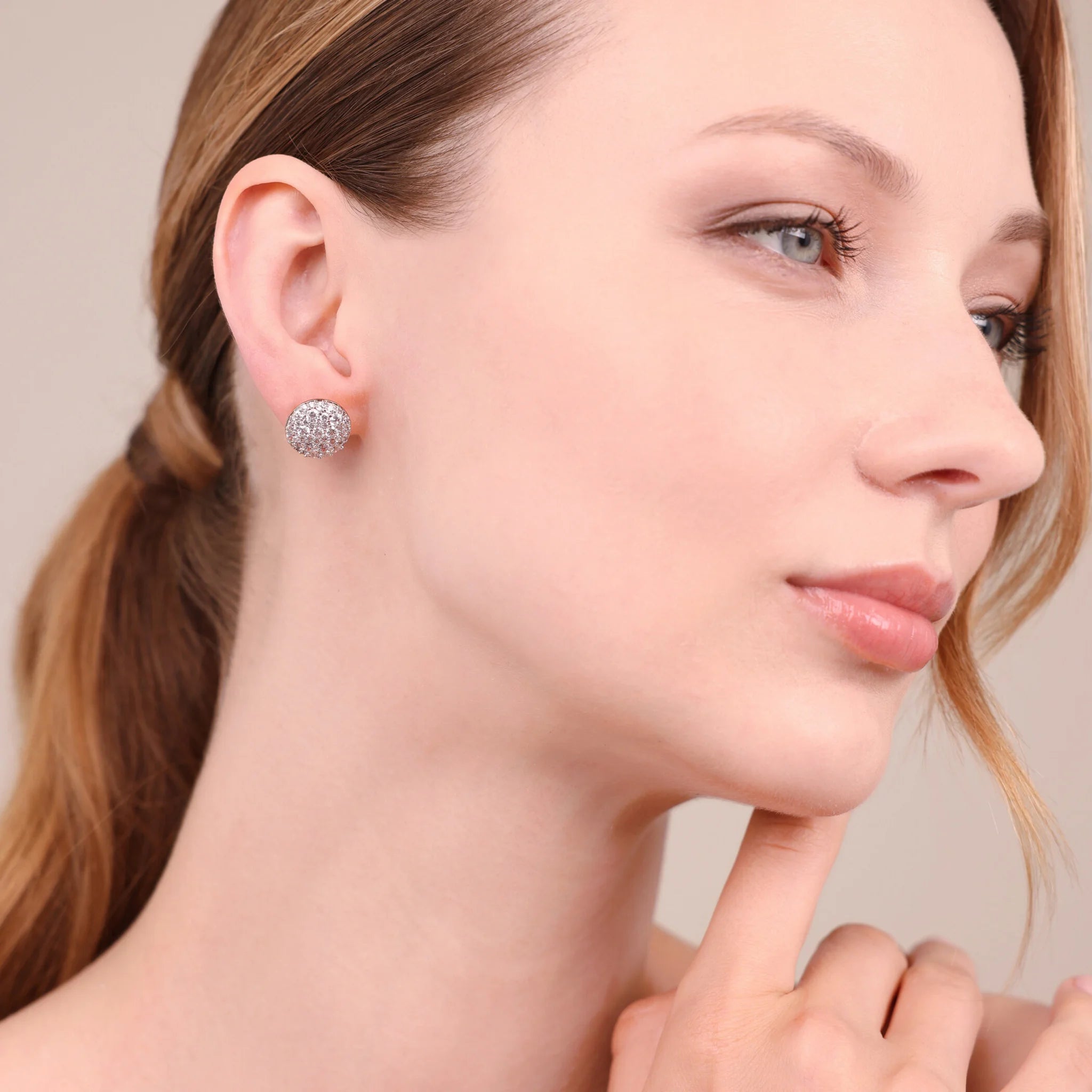Button Earrings with Cubic Zirconia Pavé