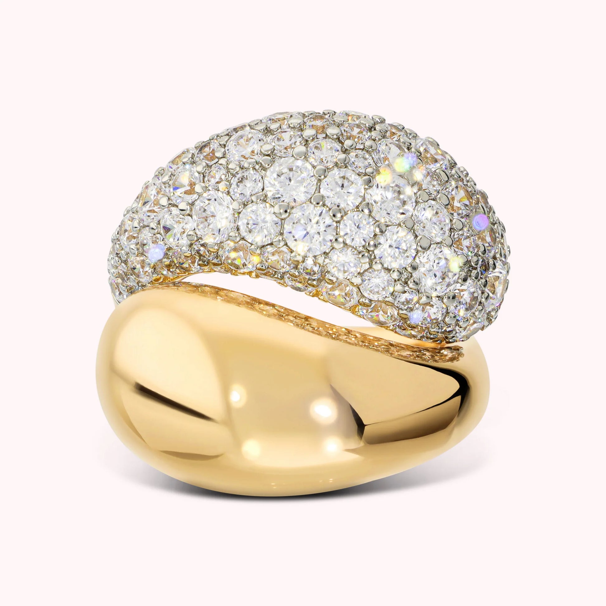 Polished Contrarié Ring with Cubic Zirconia Pavé