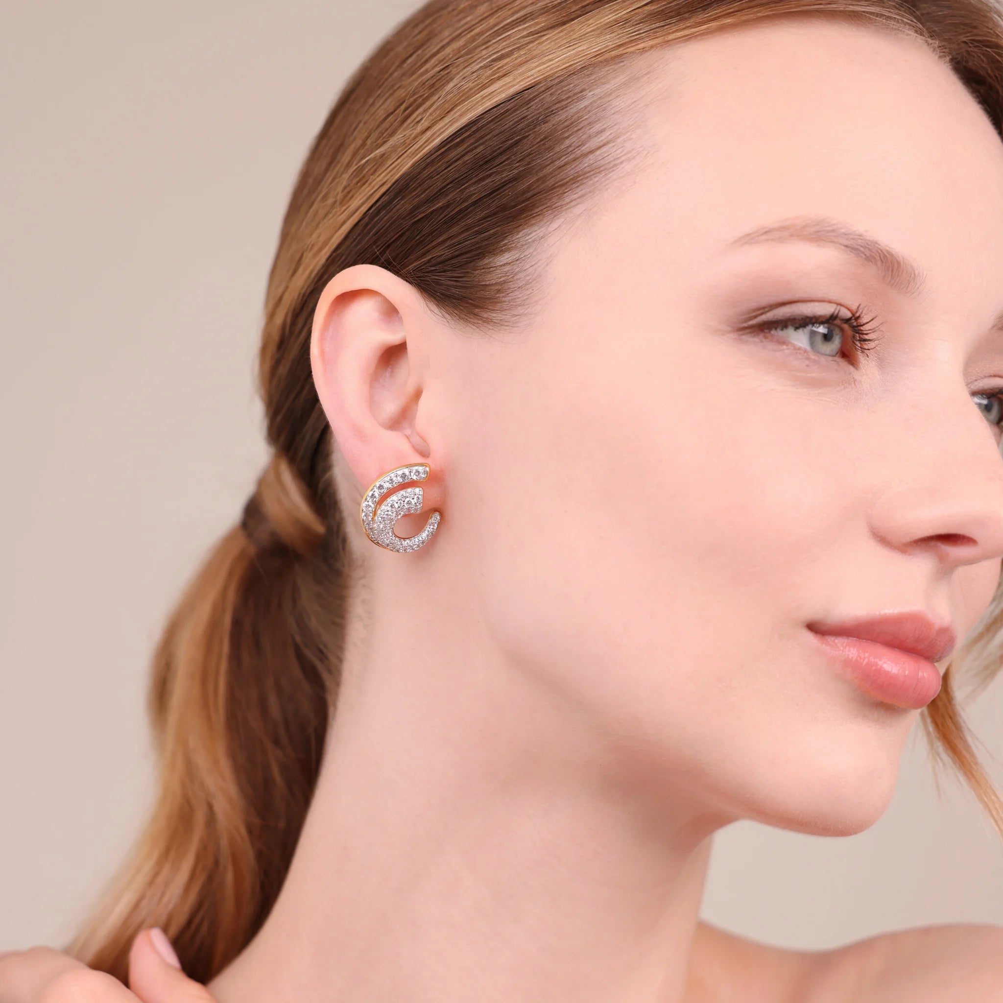 Spiral Earrings with Cubic Zirconia Pavé