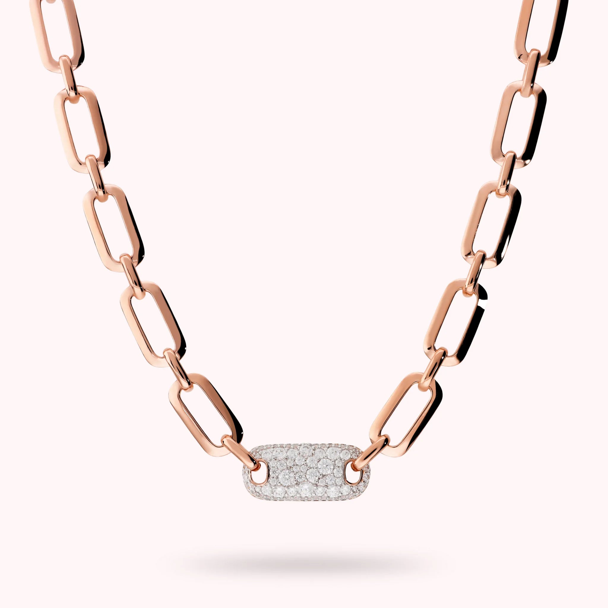 Collana Maglia Ovale Squadrata con Pavé di Cubic Zirconia