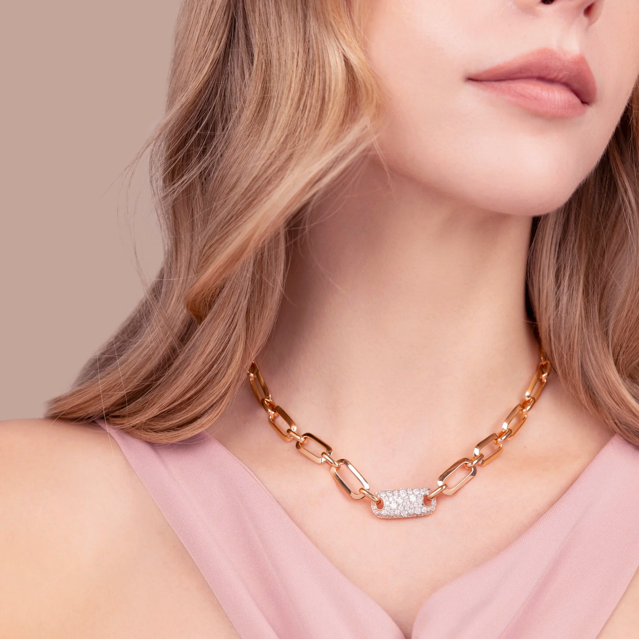Collana Maglia Ovale Squadrata con Pavé di Cubic Zirconia