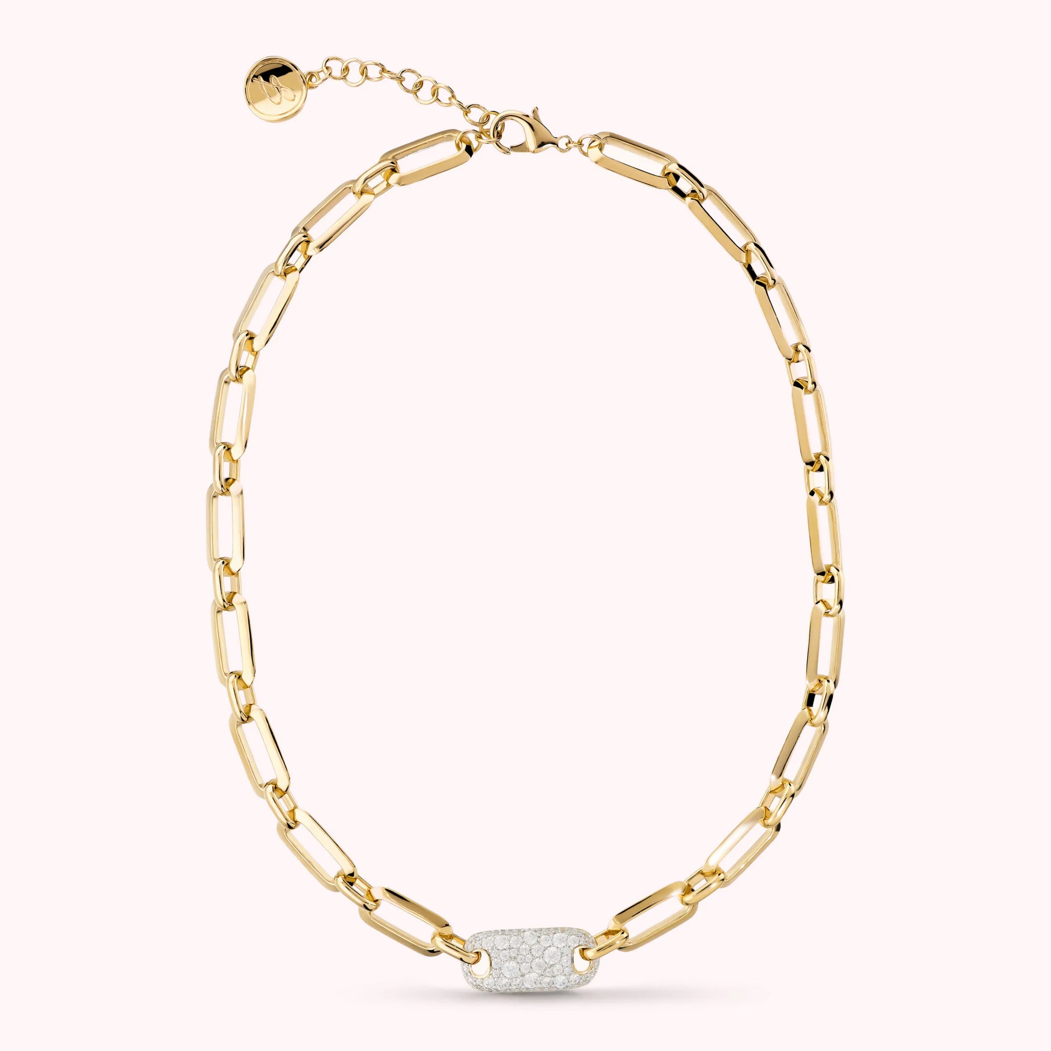 Necklace with Squared Oval Chain and Cubic Zirconia Pavé
