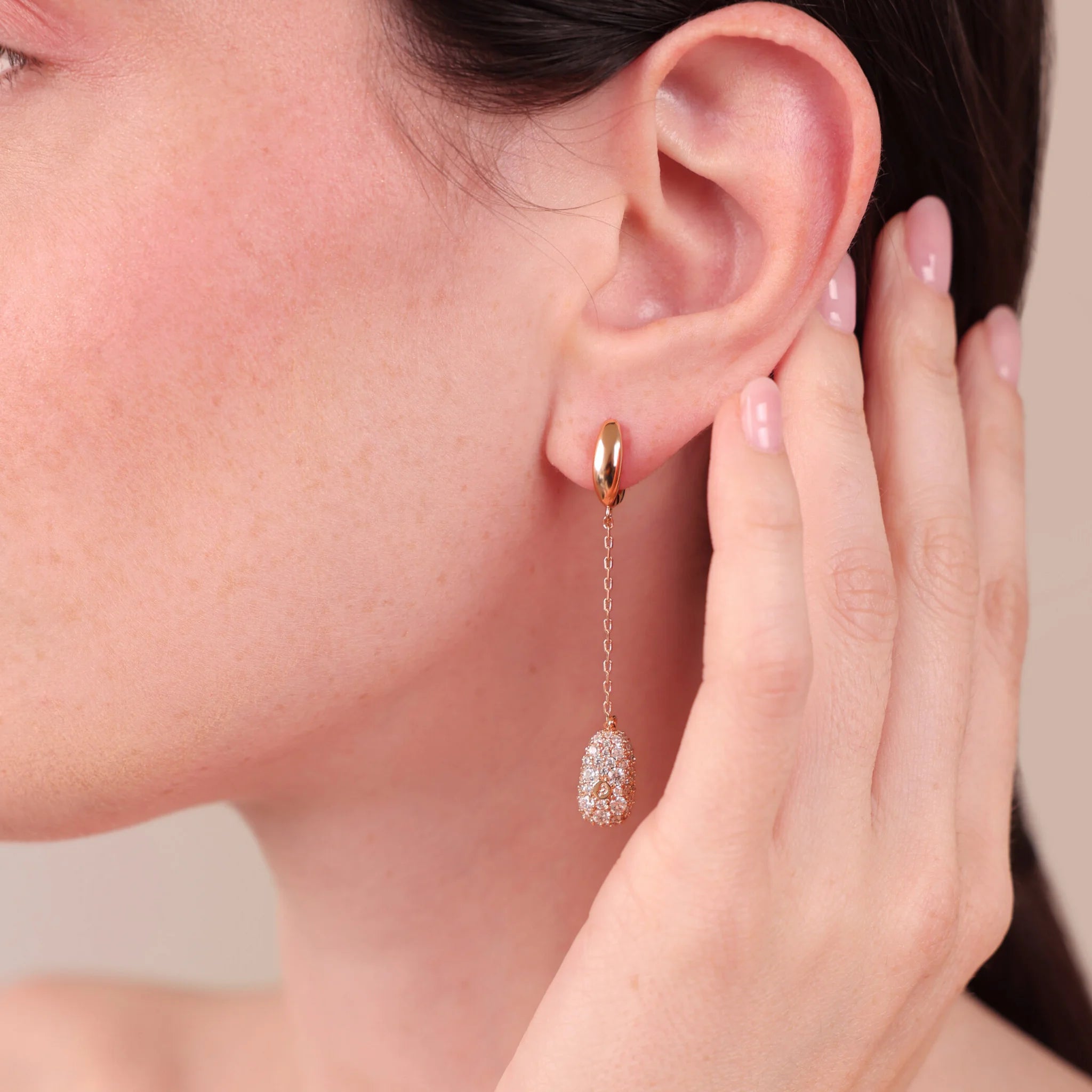 Thread Drop Earrings with Cubic Zirconia Pavé