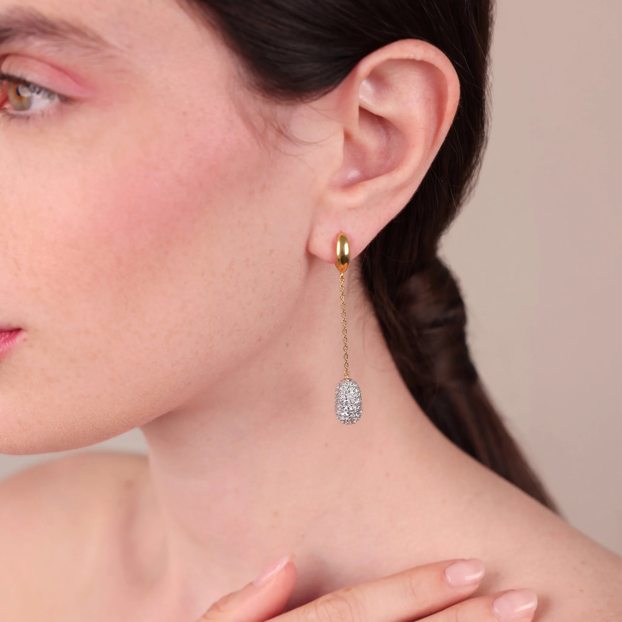 Thread Drop Earrings with Cubic Zirconia Pavé