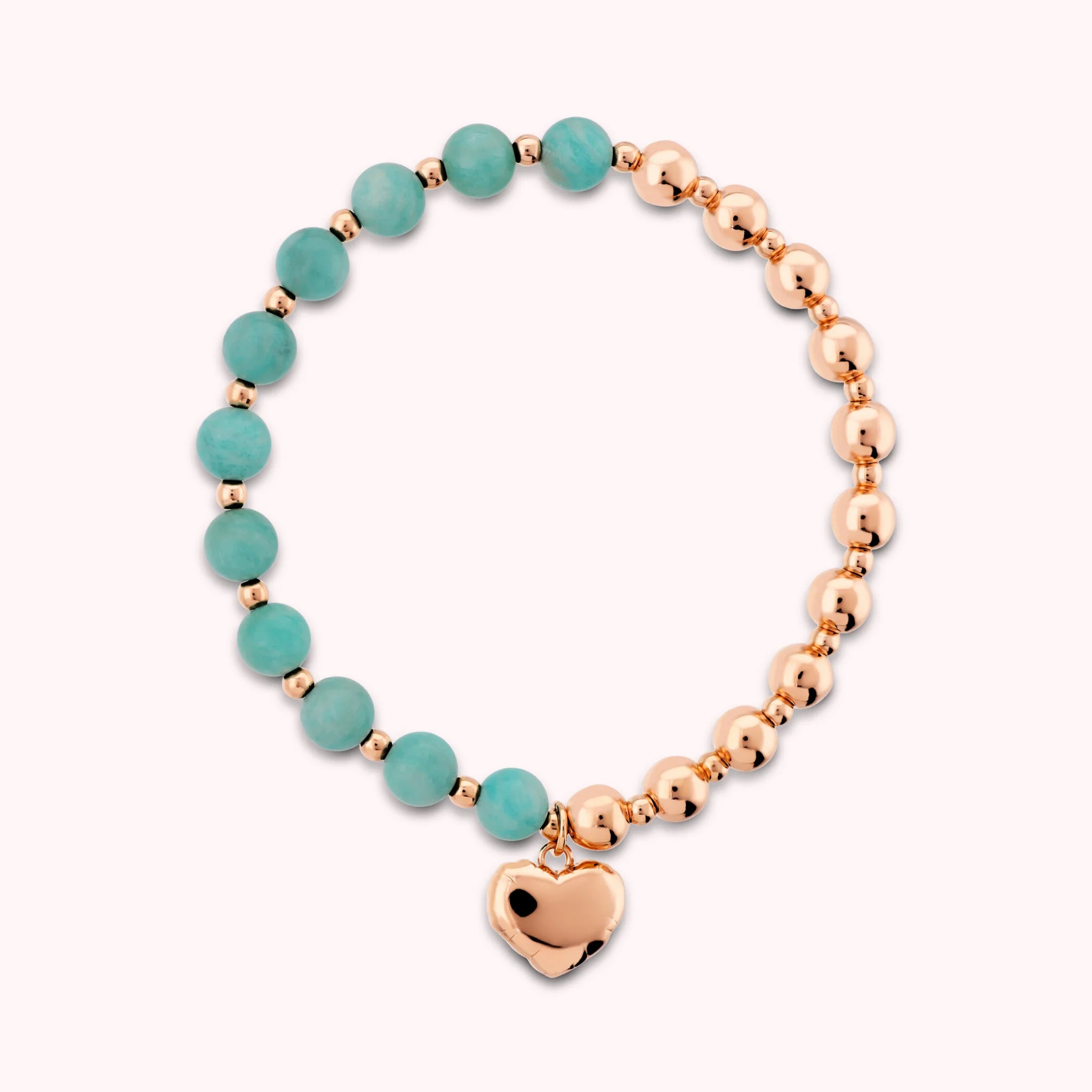 Bracciale Elastico con Bead Lucide Pietre Naturali e Ciondolo Cuore