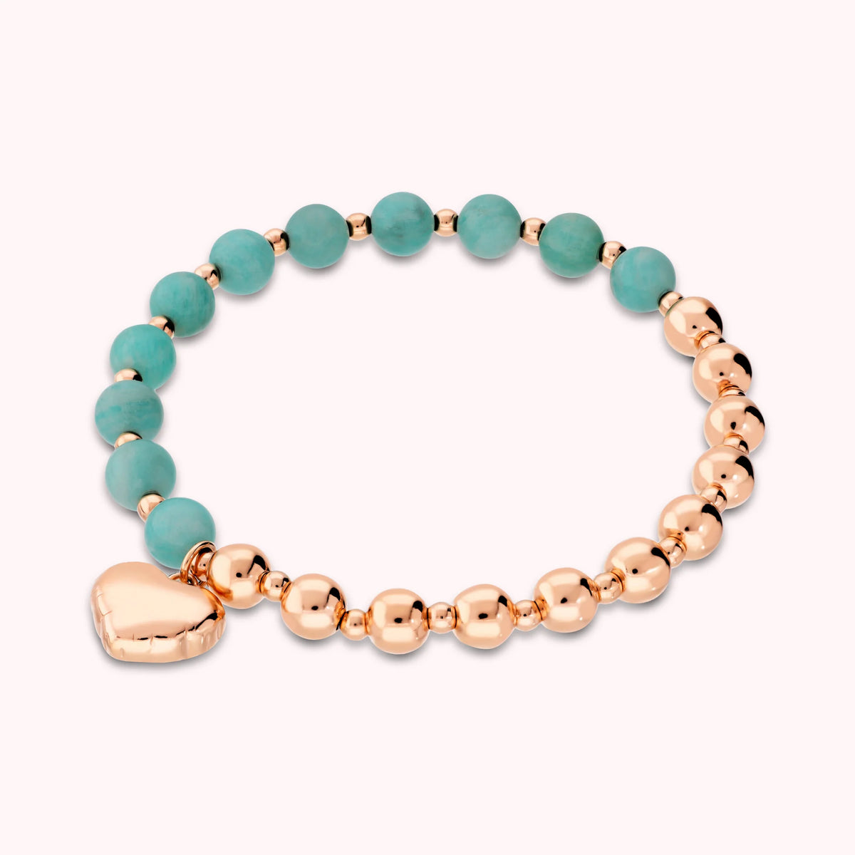 Bracelet élastique avec perles brillantes en pierres naturelles et pendentif cœur
