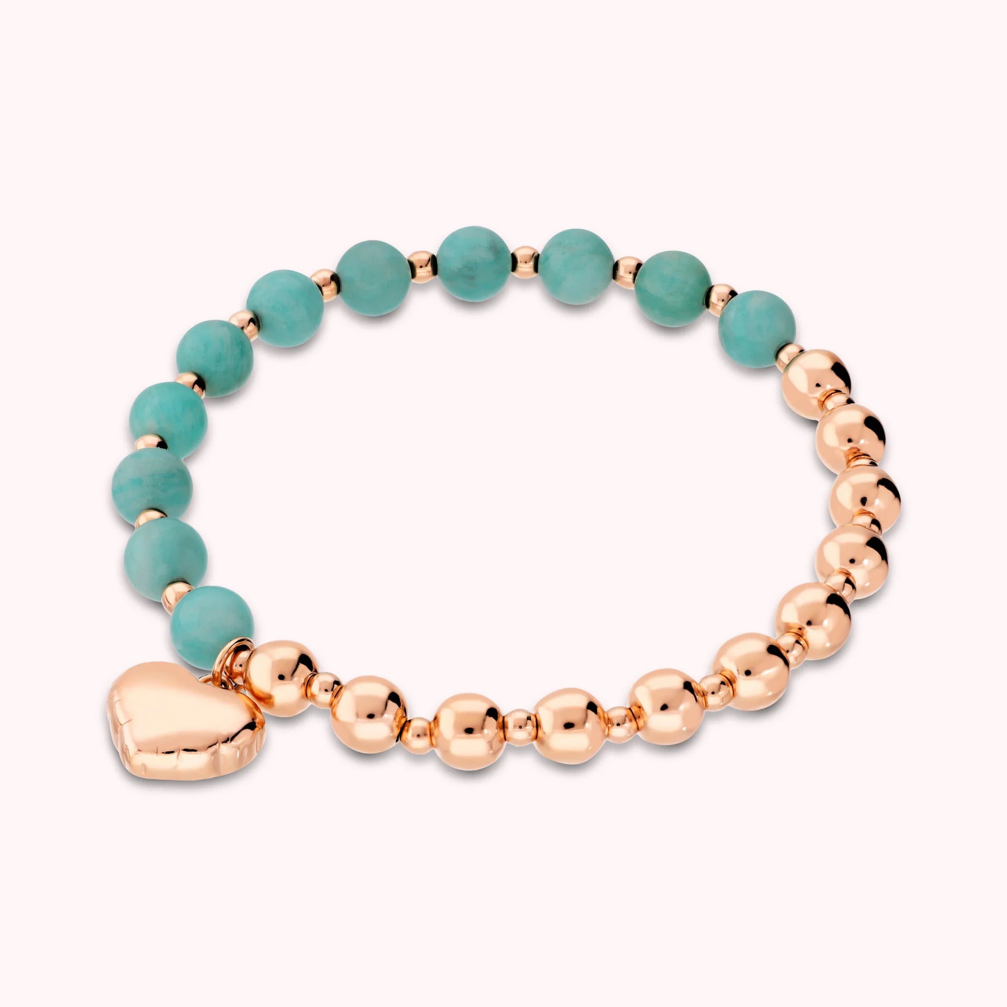 Bracciale Elastico con Bead Lucide Pietre Naturali e Ciondolo Cuore