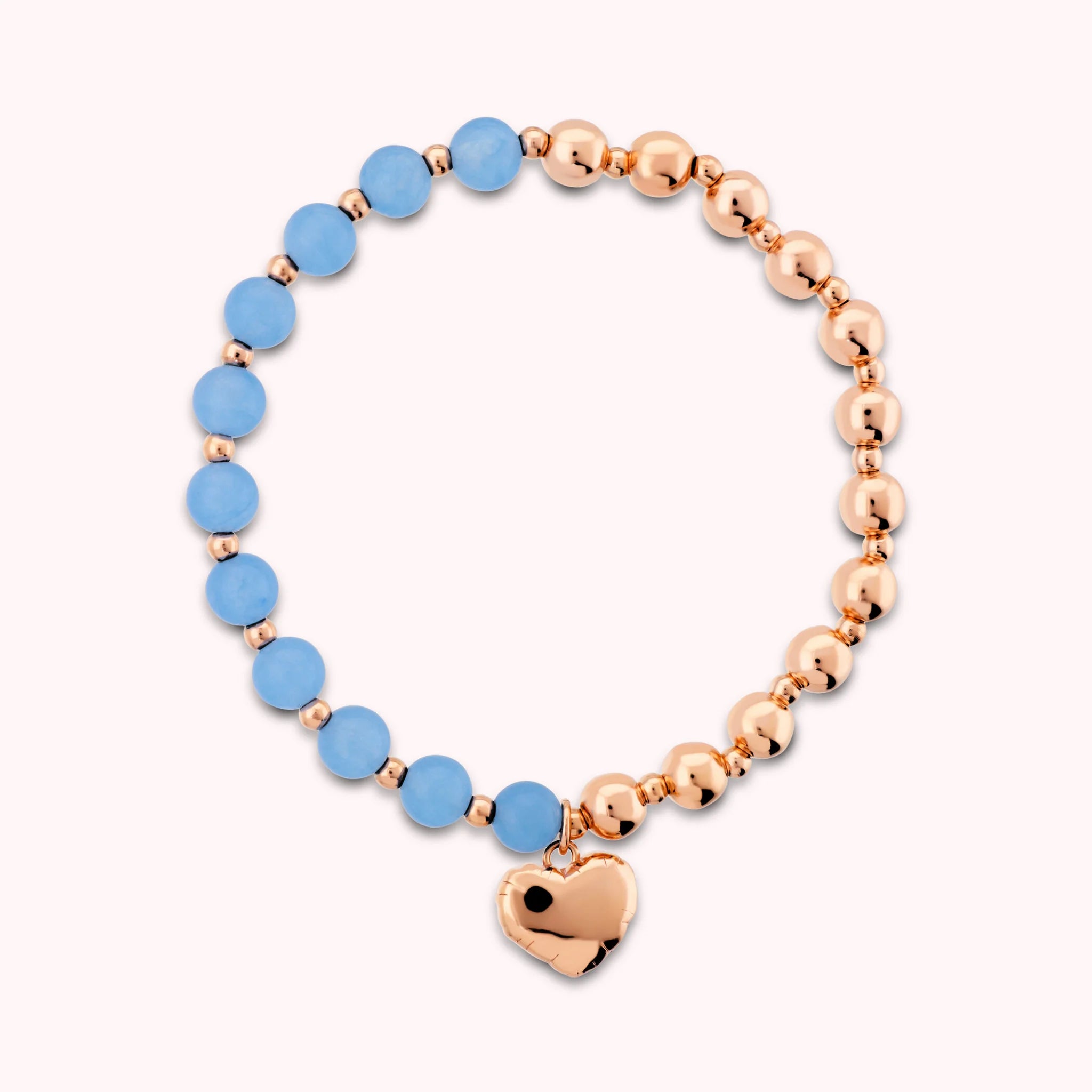 Bracciale Elastico con Bead Lucide Pietre Naturali e Ciondolo Cuore
