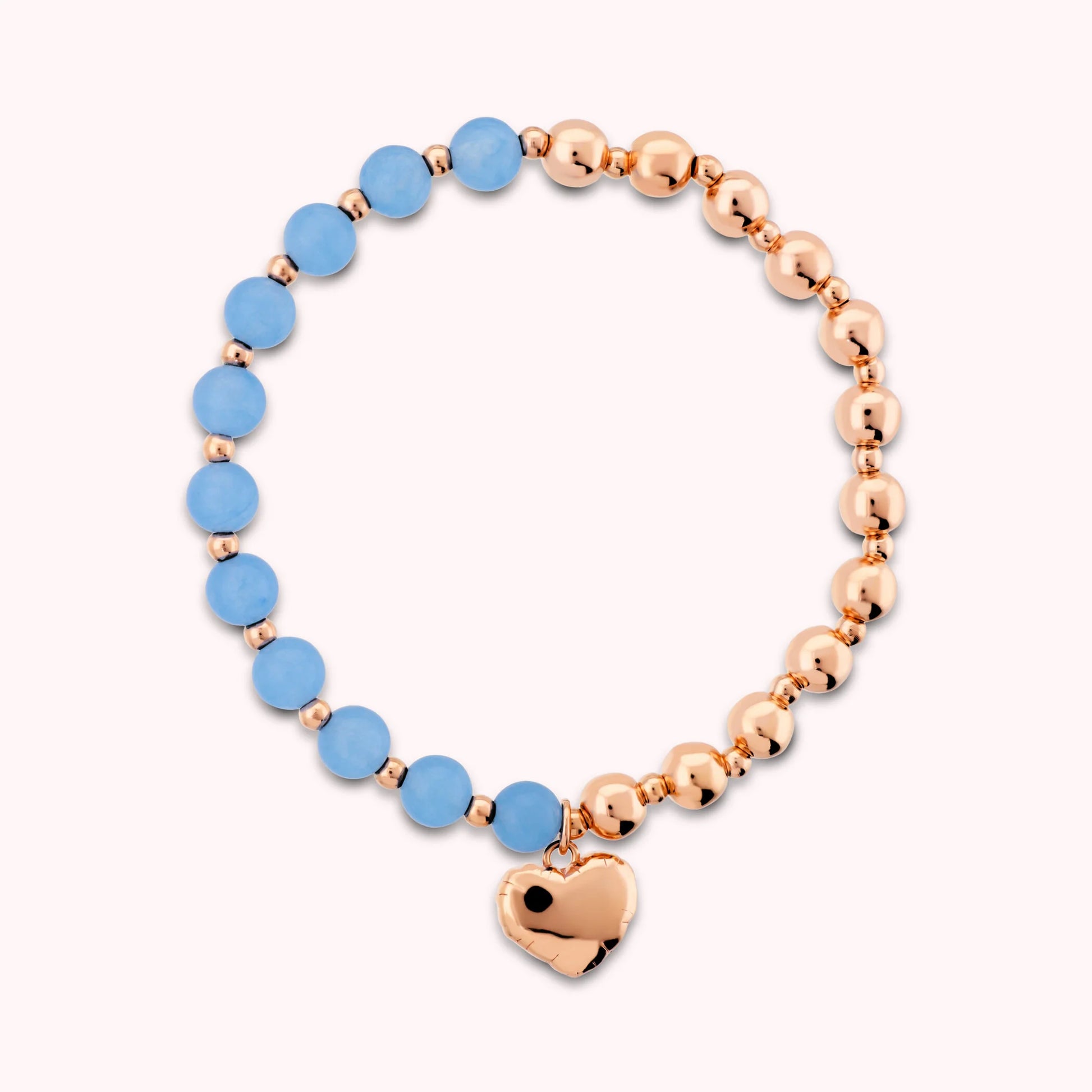 Bracciale Elastico con Bead Lucide Pietre Naturali e Ciondolo Cuore