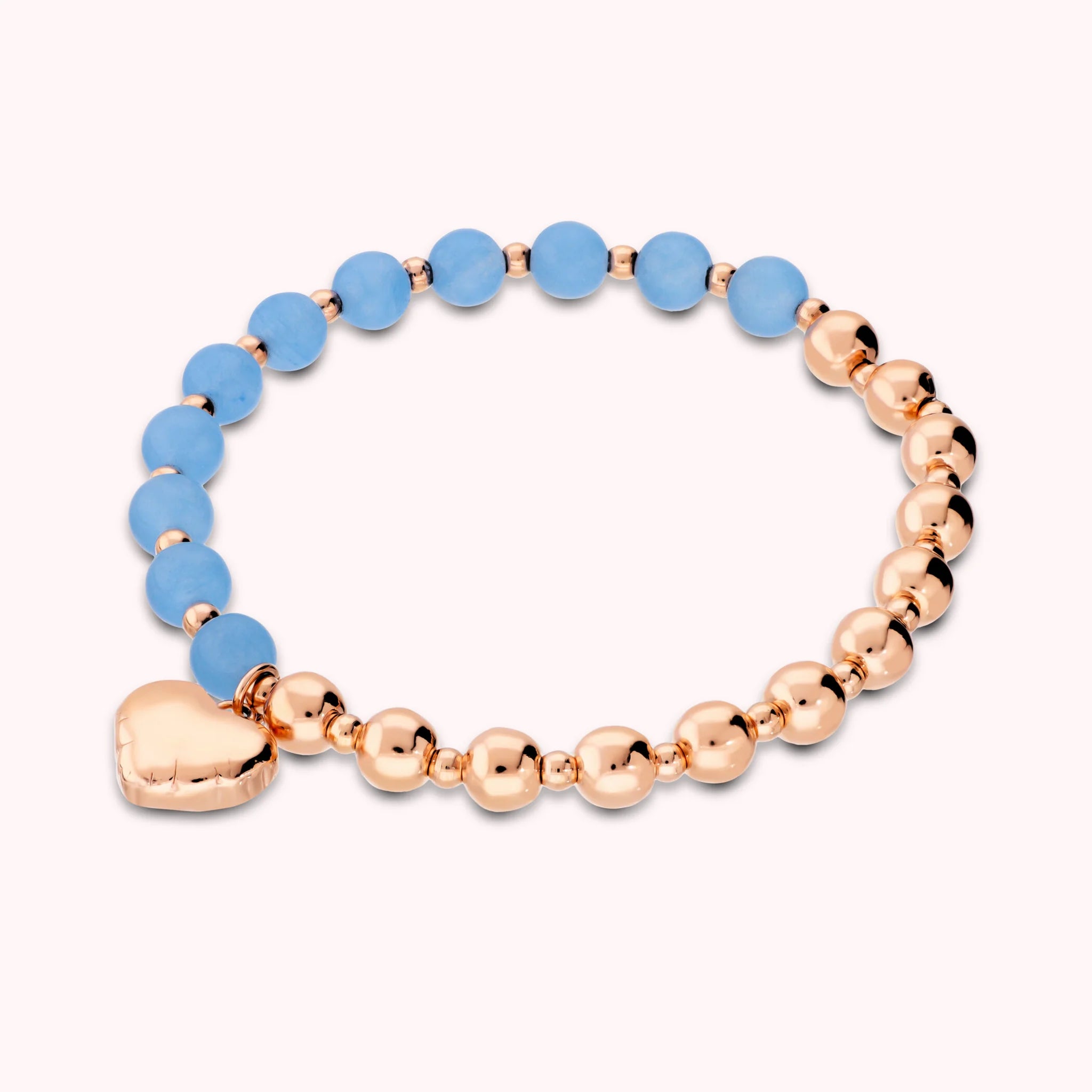 Bracciale Elastico con Bead Lucide Pietre Naturali e Ciondolo Cuore