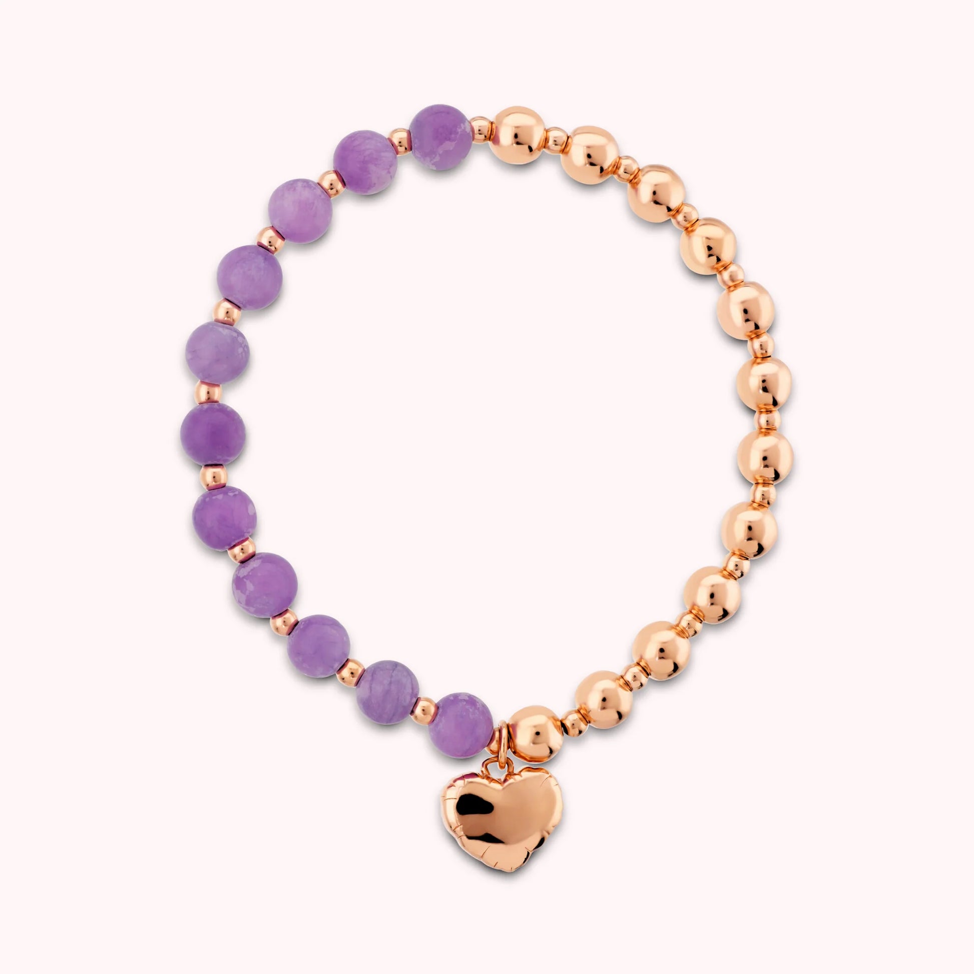 Bracciale Elastico con Bead Lucide Pietre Naturali e Ciondolo Cuore