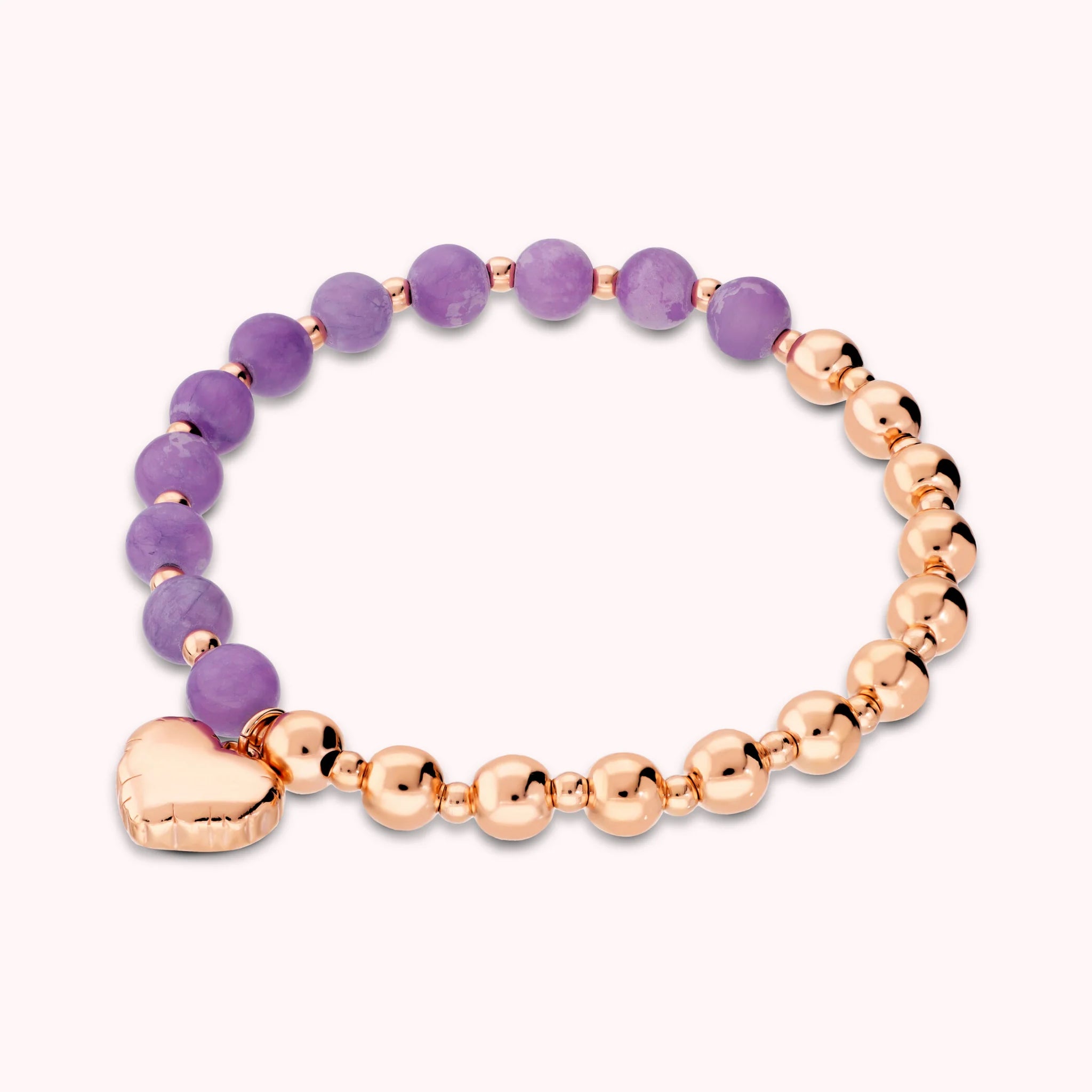 Bracciale Elastico con Bead Lucide Pietre Naturali e Ciondolo Cuore