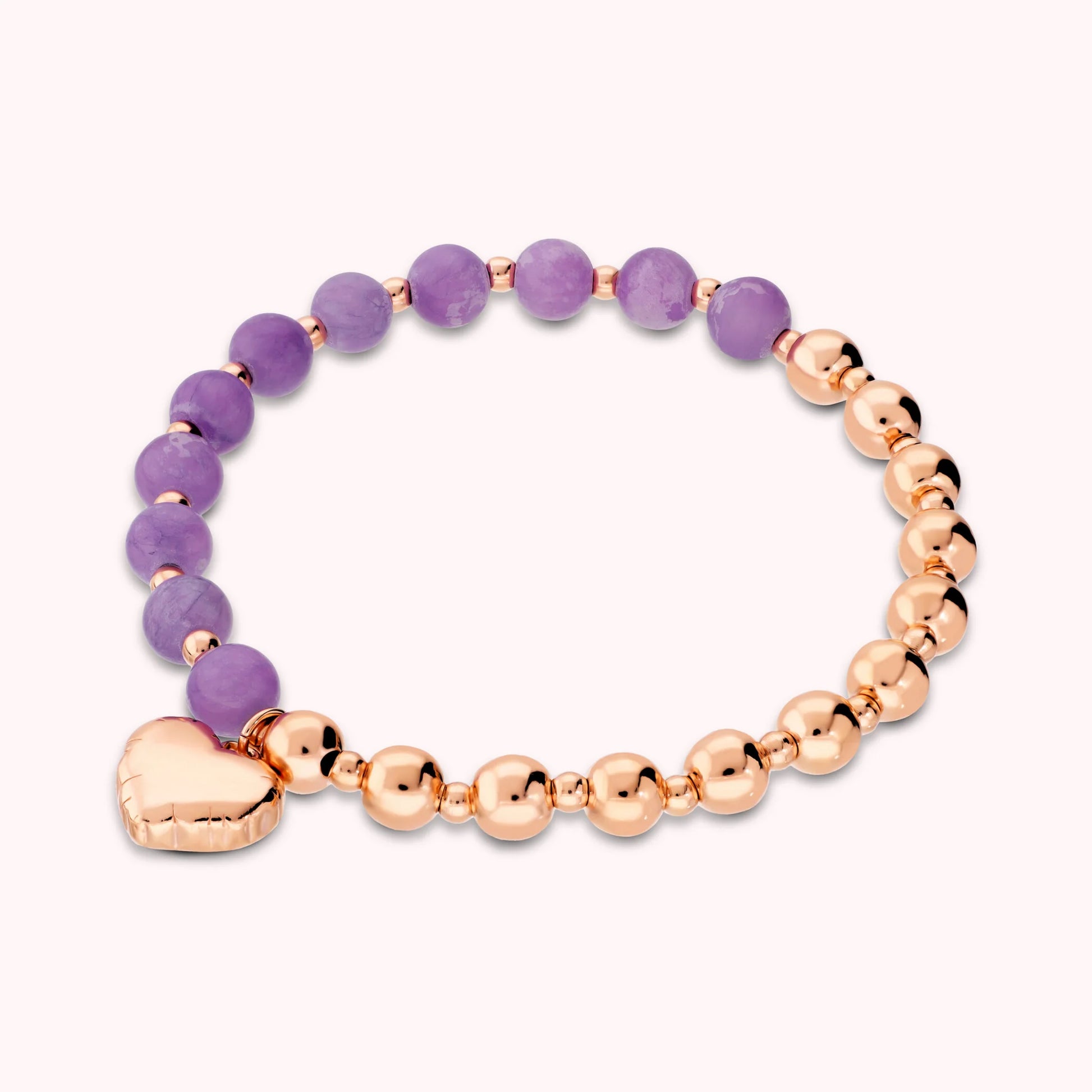 Bracciale Elastico con Bead Lucide Pietre Naturali e Ciondolo Cuore
