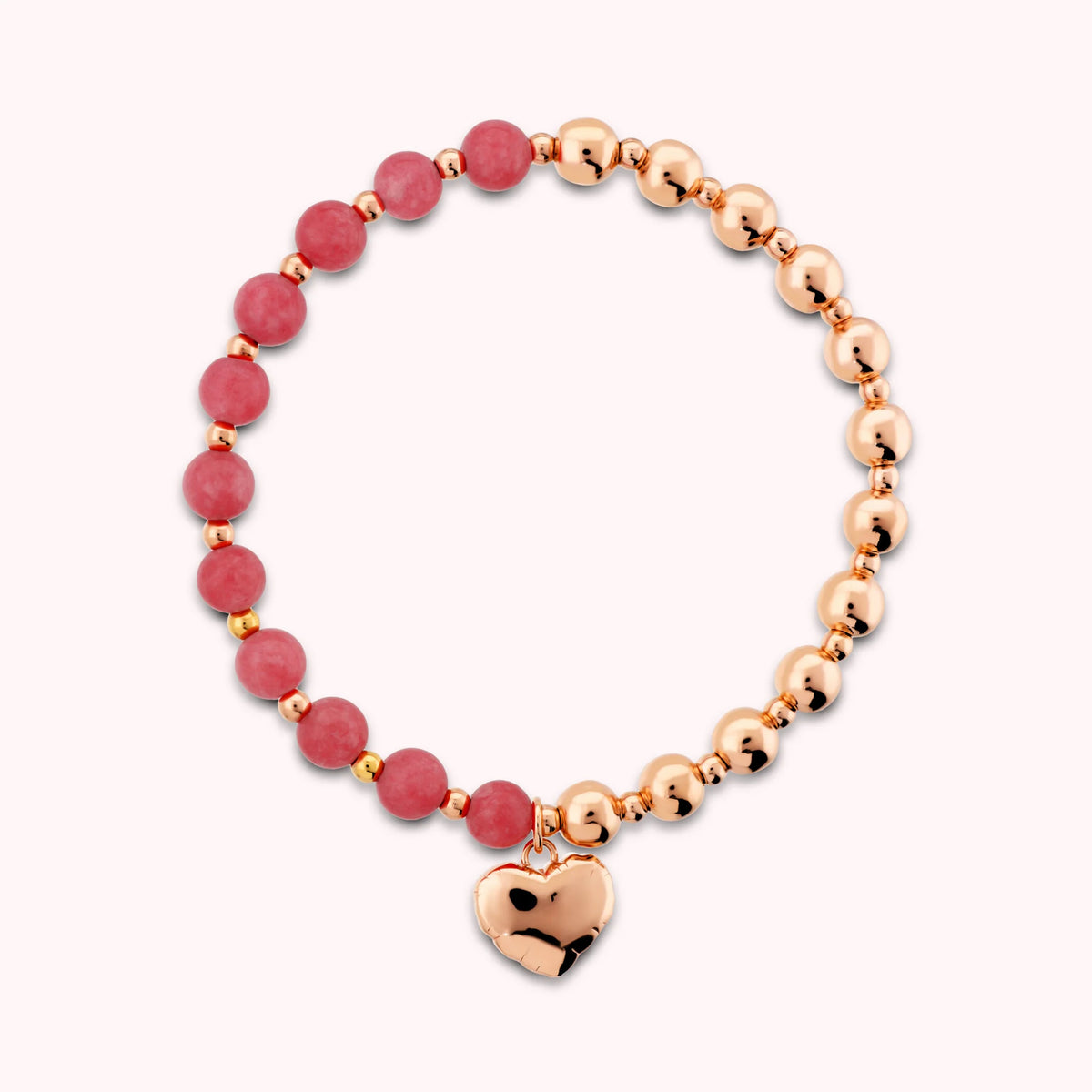 Bracelet élastique avec perles brillantes en pierres naturelles et pendentif cœur