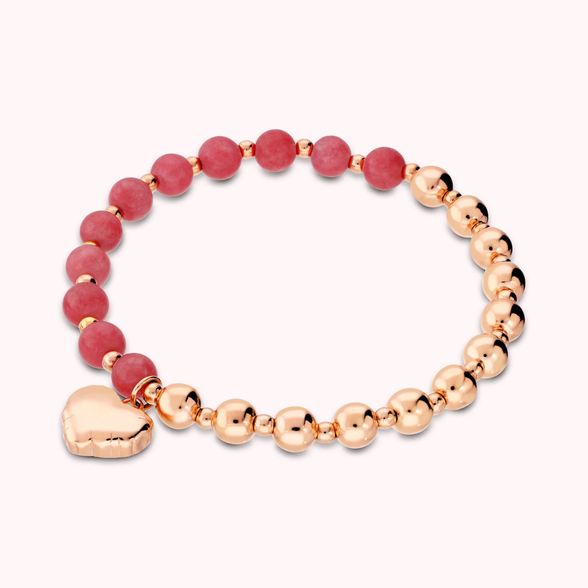 Bracciale Elastico con Bead Lucide Pietre Naturali e Ciondolo Cuore
