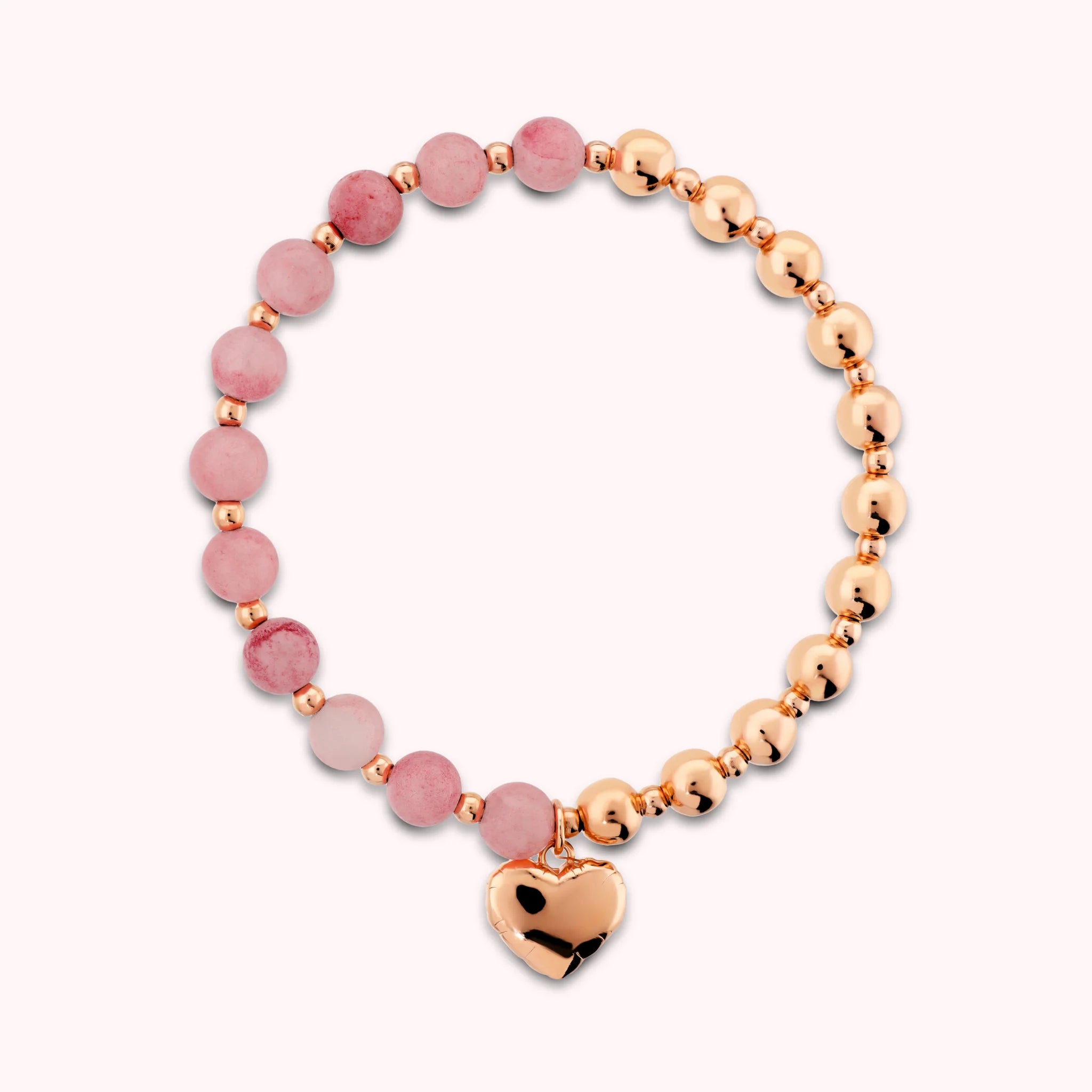 Bracciale Elastico con Bead Lucide Pietre Naturali e Ciondolo Cuore