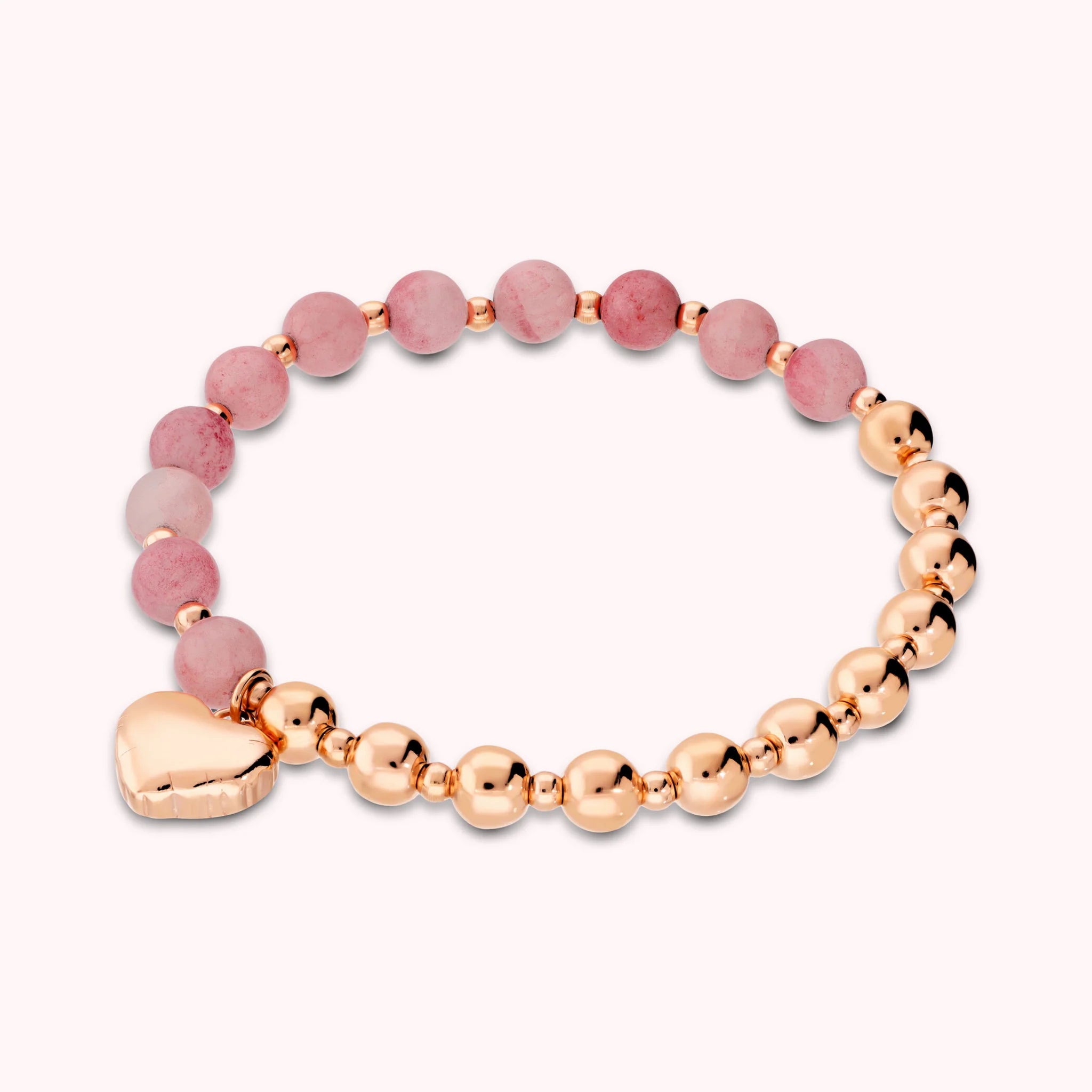 Bracciale Elastico con Bead Lucide Pietre Naturali e Ciondolo Cuore