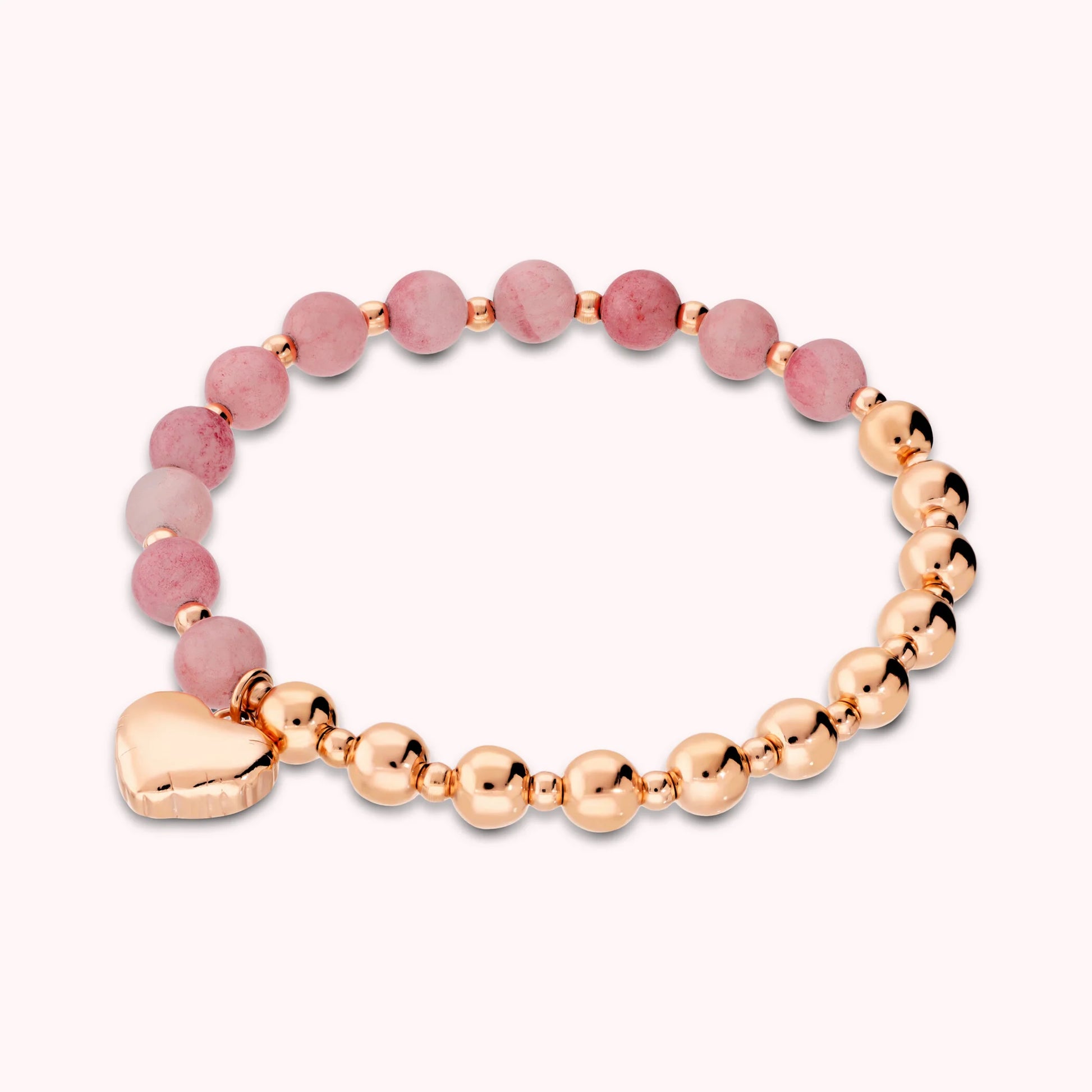 Bracciale Elastico con Bead Lucide Pietre Naturali e Ciondolo Cuore