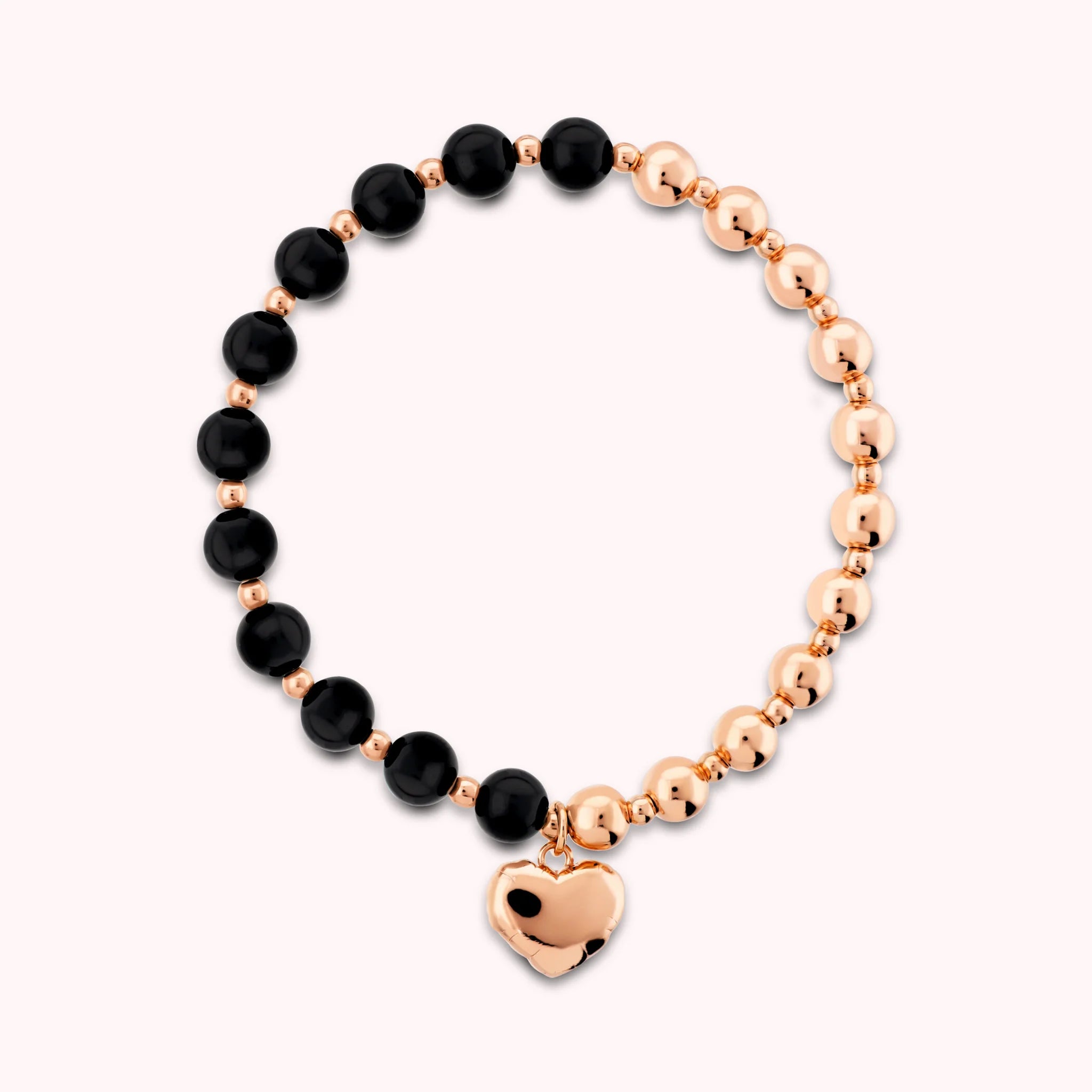 Bracciale Elastico con Bead Lucide Pietre Naturali e Ciondolo Cuore