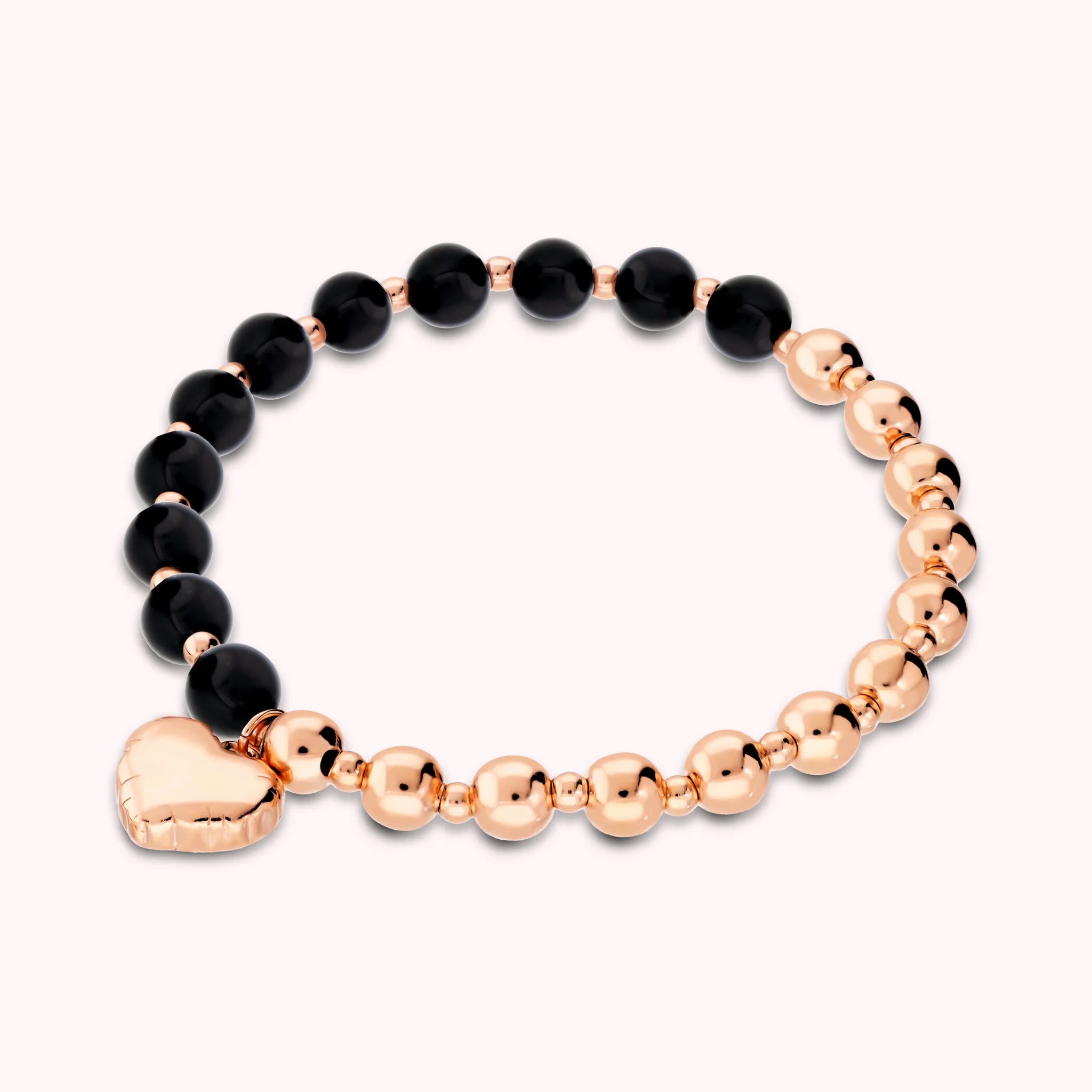 Bracciale Elastico con Bead Lucide Pietre Naturali e Ciondolo Cuore