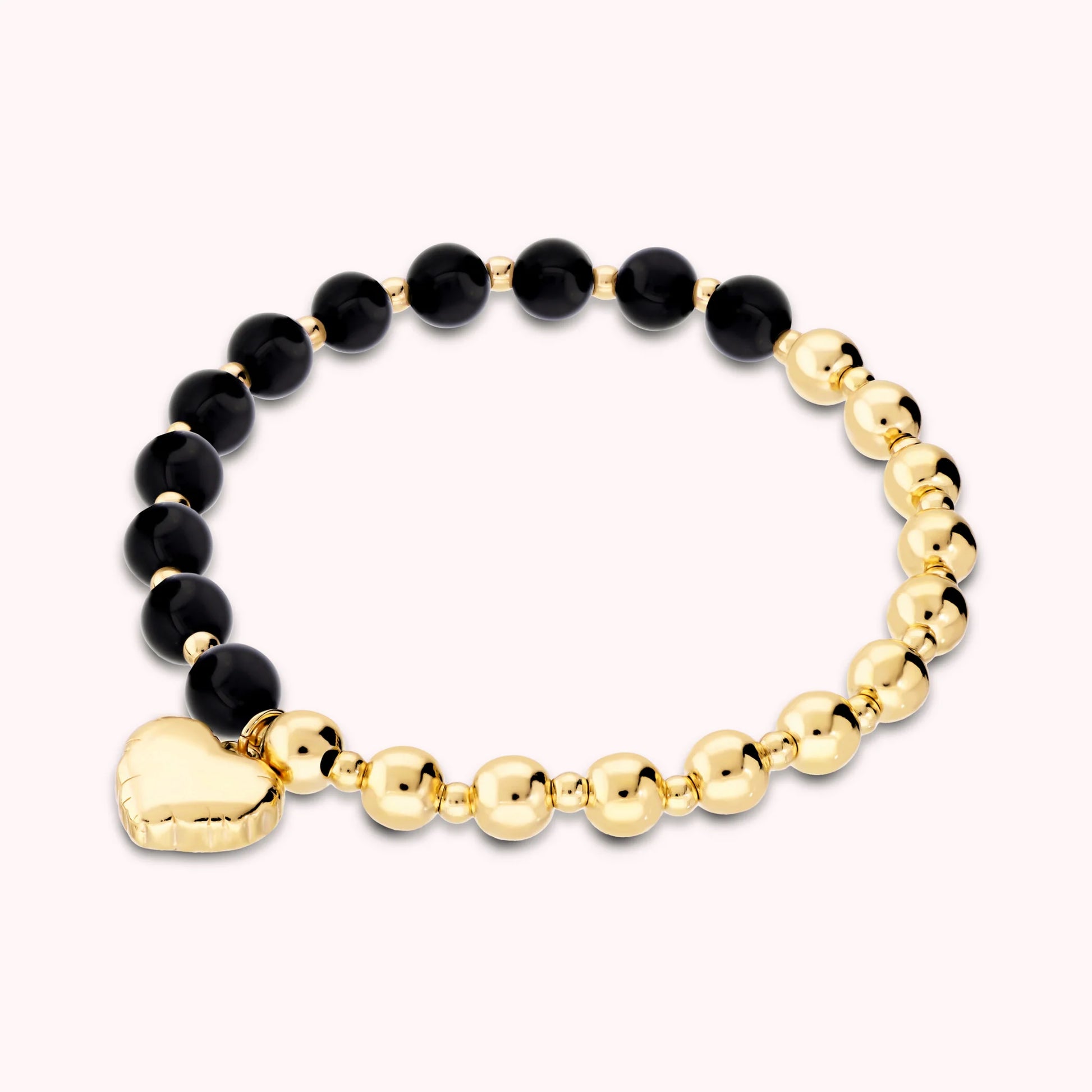 Bracciale Elastico con Bead Lucide Pietre Naturali e Ciondolo Cuore