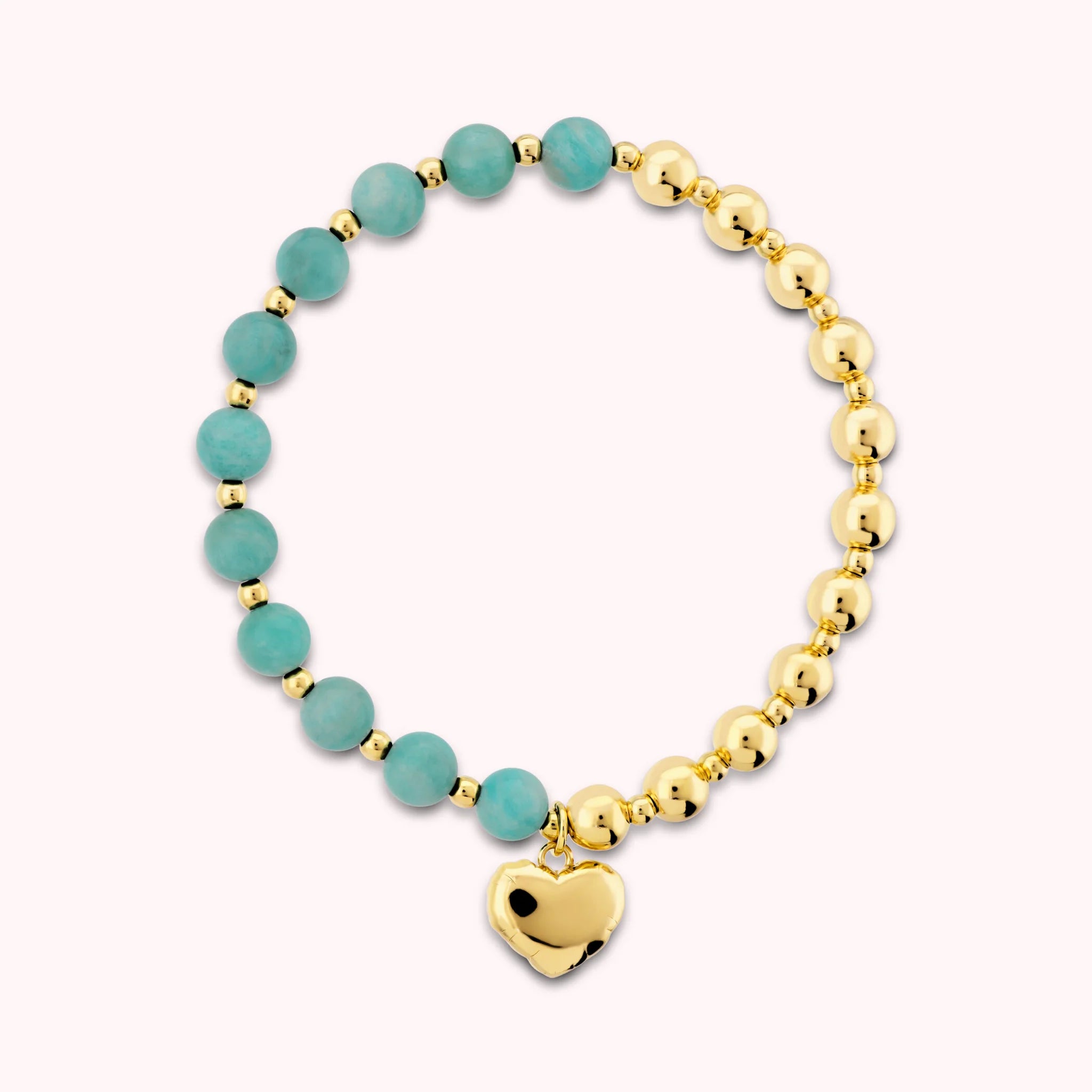 Bracciale Elastico con Bead Lucide Pietre Naturali e Ciondolo Cuore