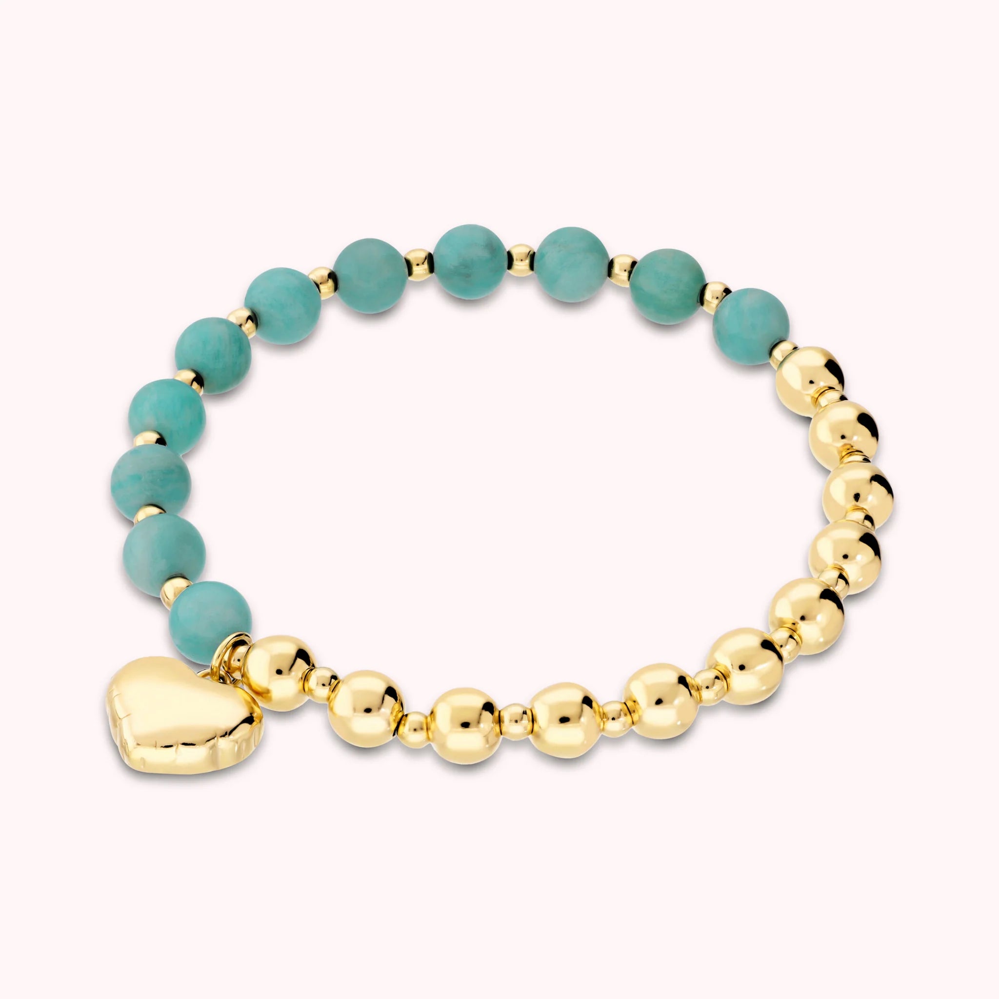 Bracciale Elastico con Bead Lucide Pietre Naturali e Ciondolo Cuore