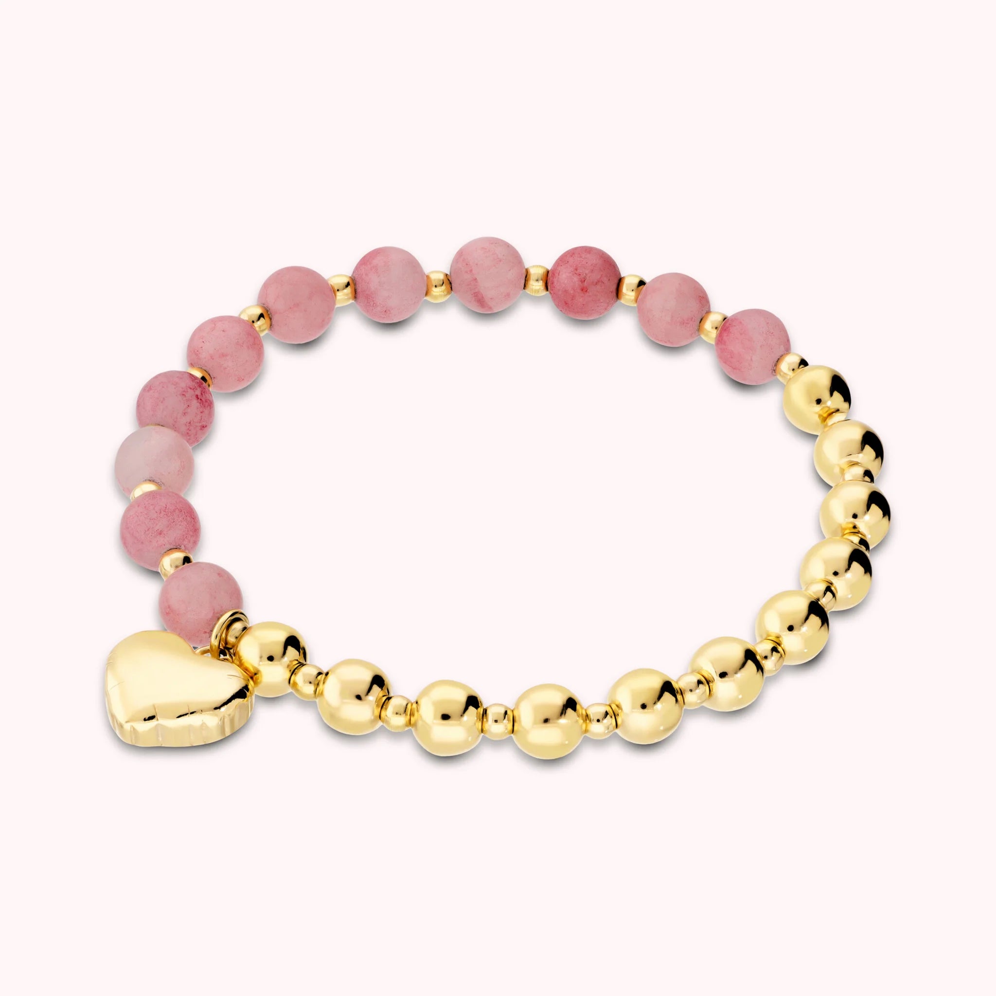 Bracciale Elastico con Bead Lucide Pietre Naturali e Ciondolo Cuore