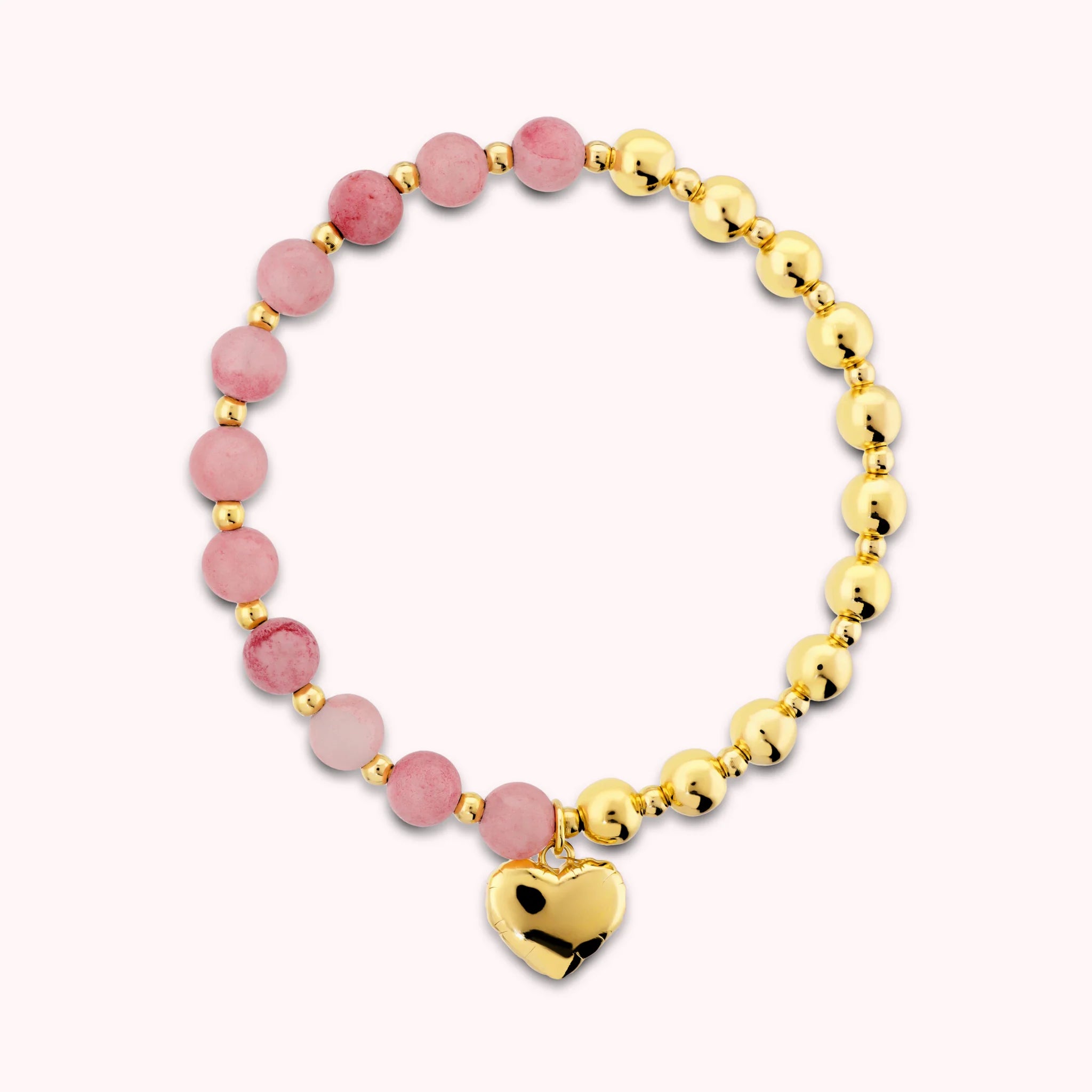 Bracciale Elastico con Bead Lucide Pietre Naturali e Ciondolo Cuore
