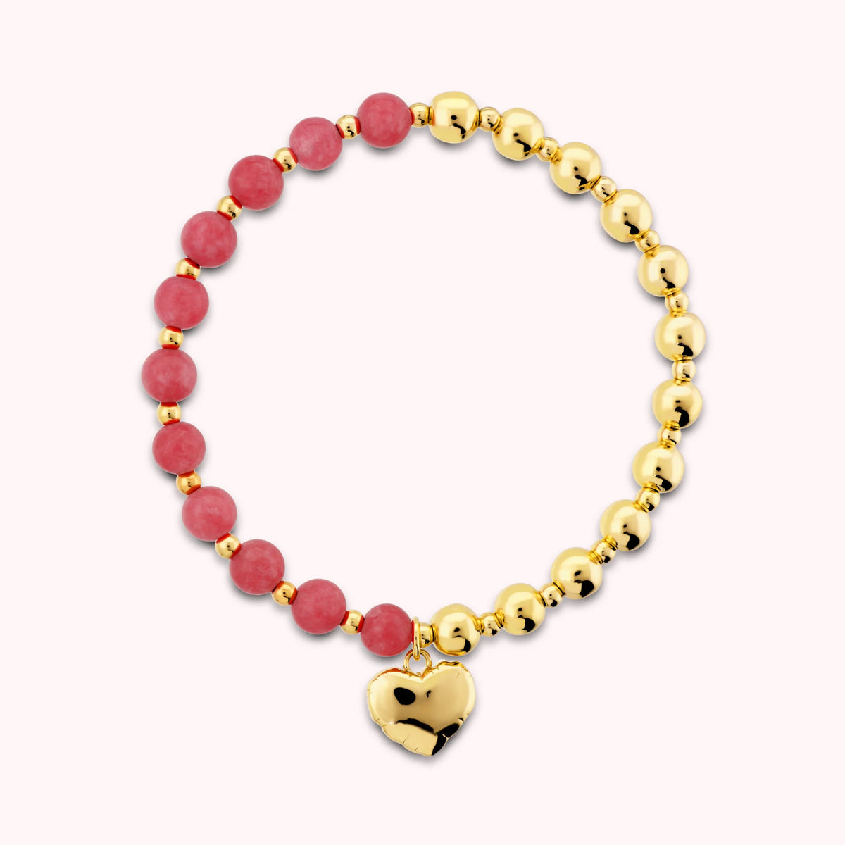 Bracelet élastique avec perles brillantes en pierres naturelles et pendentif cœur