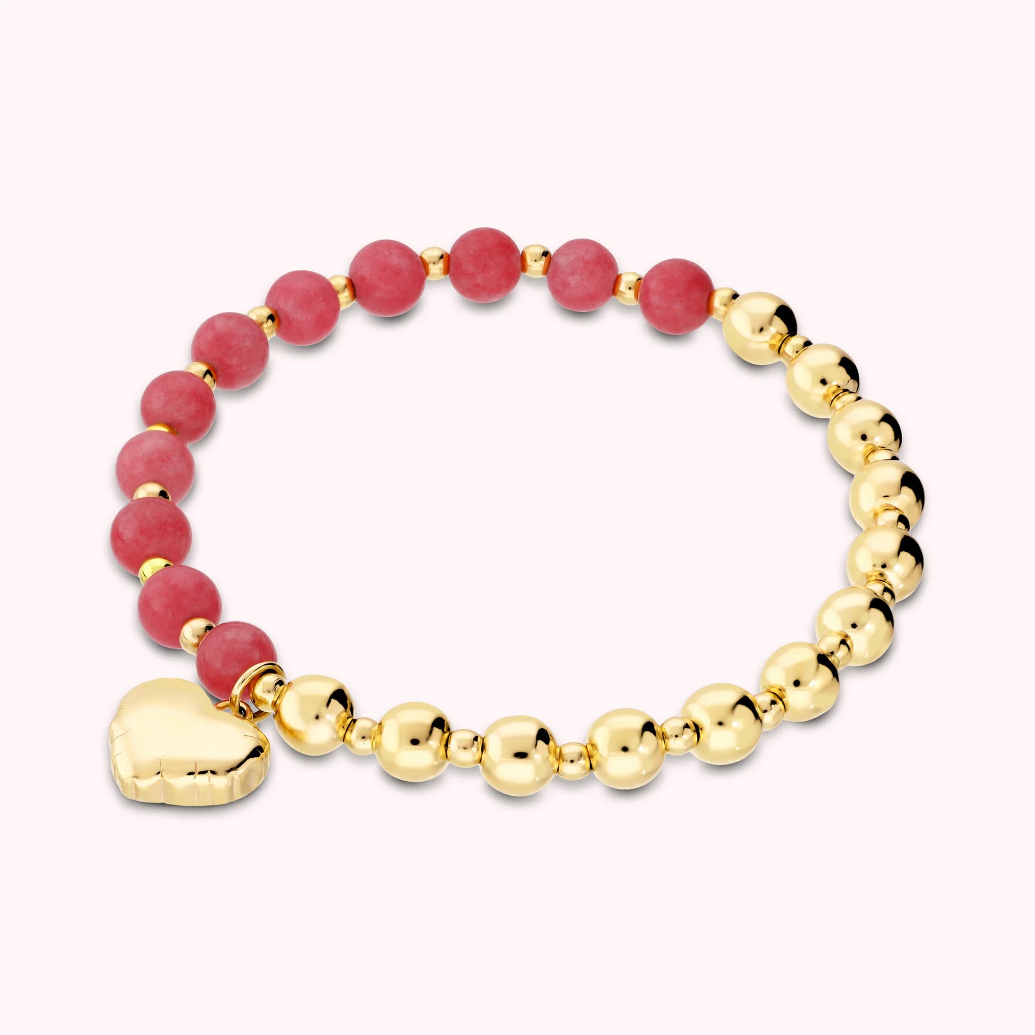 Bracciale Elastico con Bead Lucide Pietre Naturali e Ciondolo Cuore