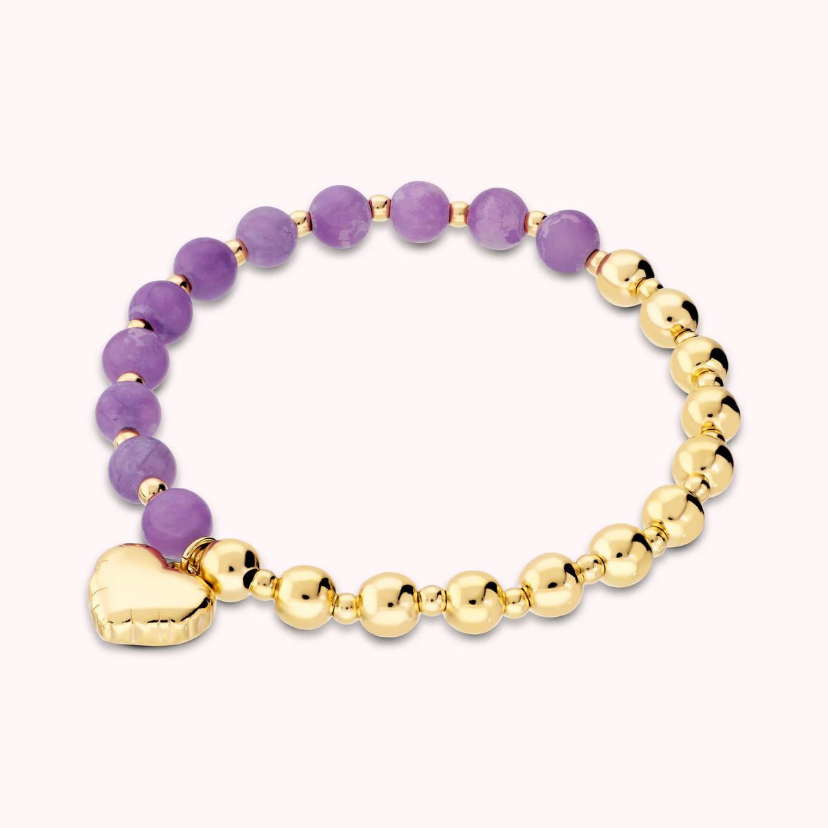Bracelet élastique avec perles brillantes en pierres naturelles et pendentif cœur