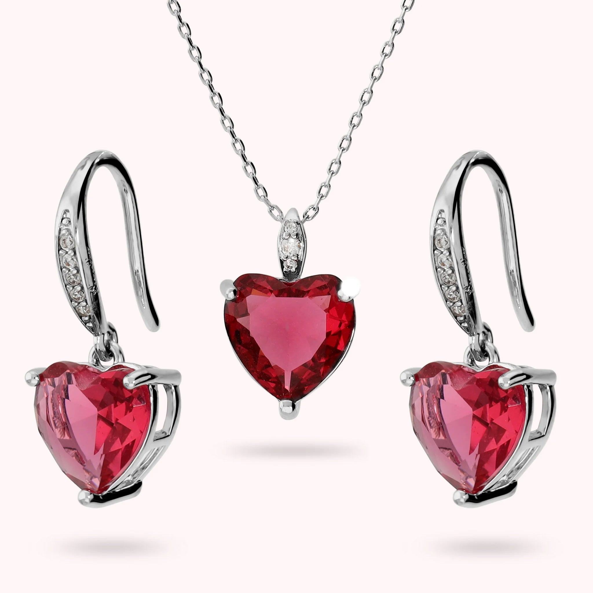 Set Glow Cuore Rosso Orecchini Pendenti + Collana