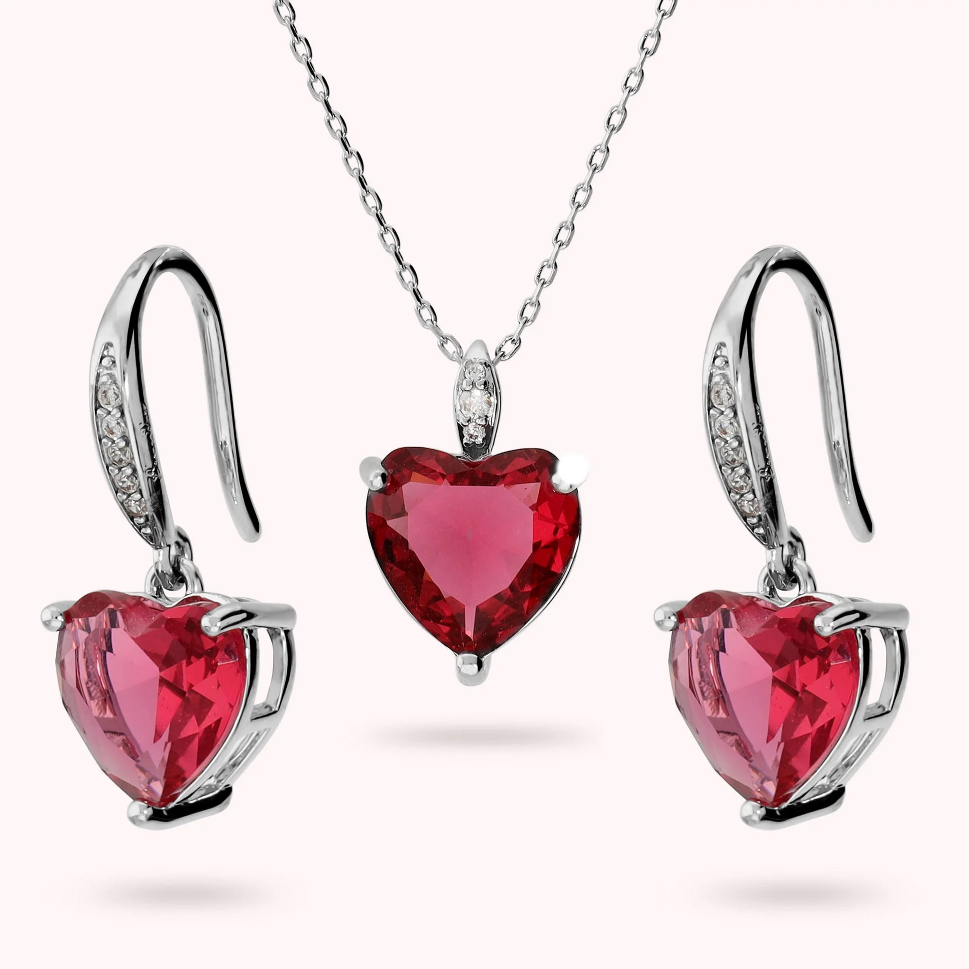 Set Glow Cuore Rosso Orecchini Pendenti + Collana