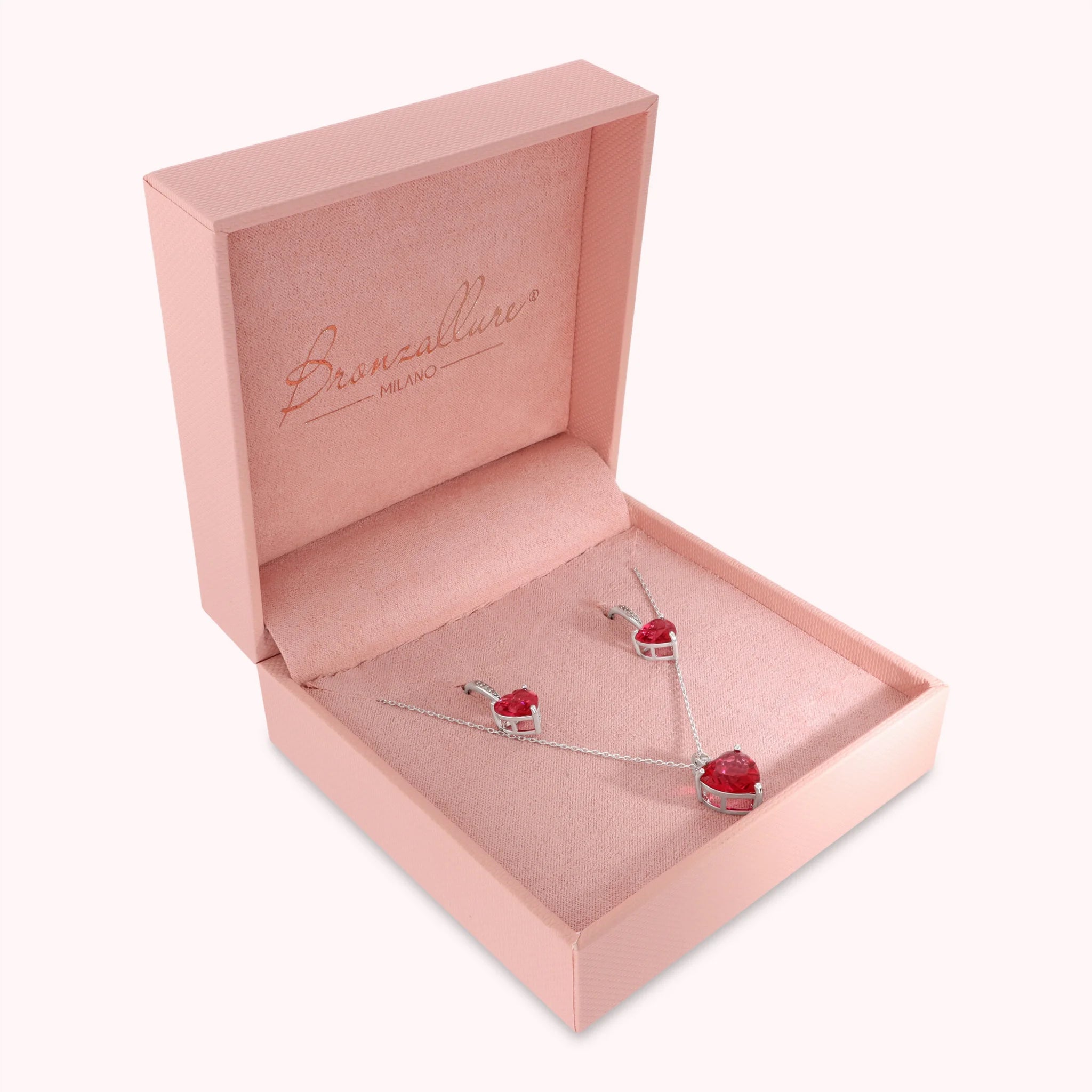 Set Glow Cuore Rosso Orecchini Pendenti + Collana