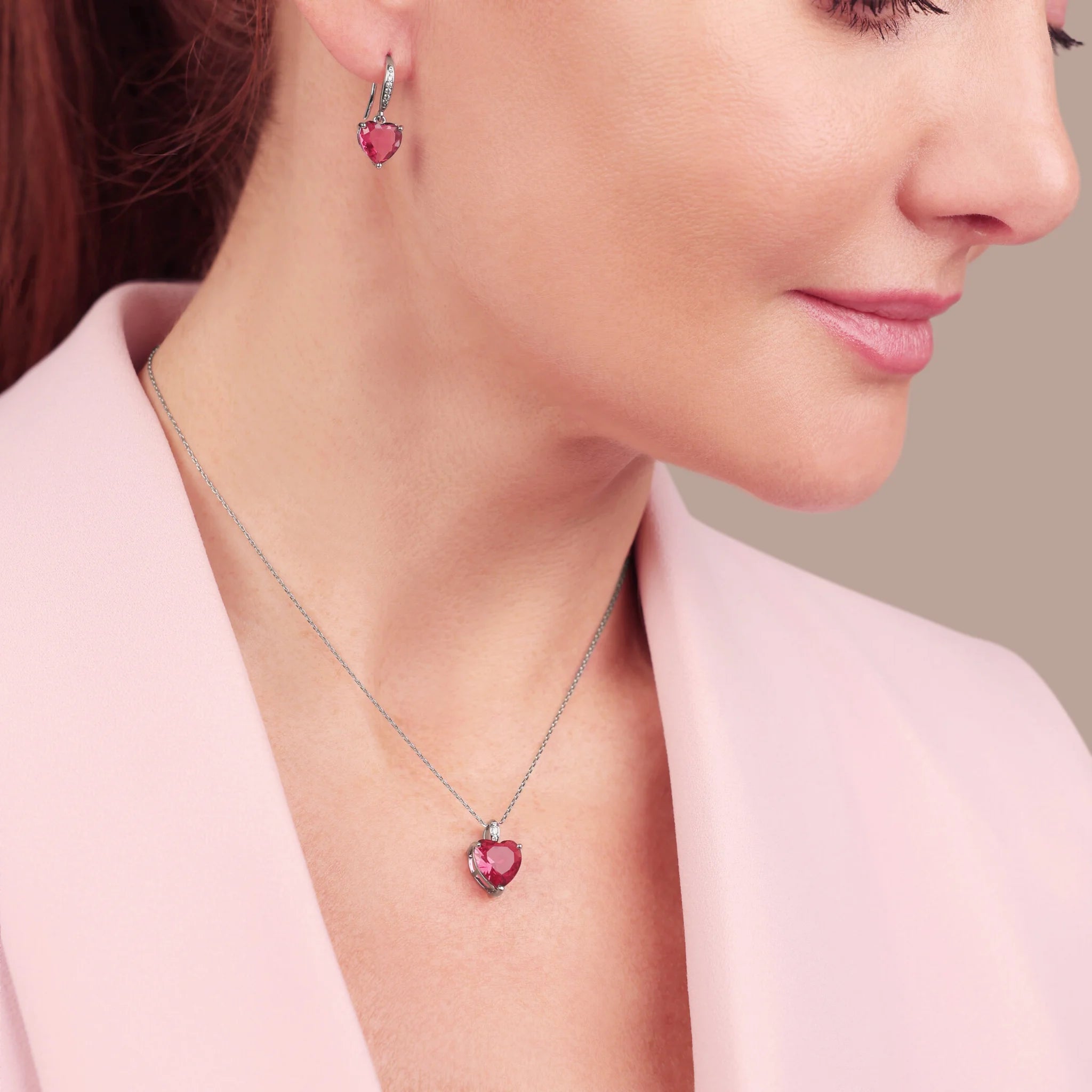 Set Glow Cuore Rosso Orecchini Pendenti + Collana